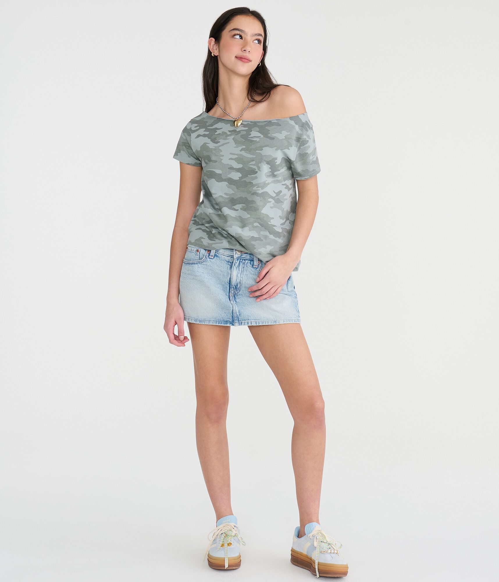 Seriously Soft Camo Off-The-Shoulder Vintage Fit Tee