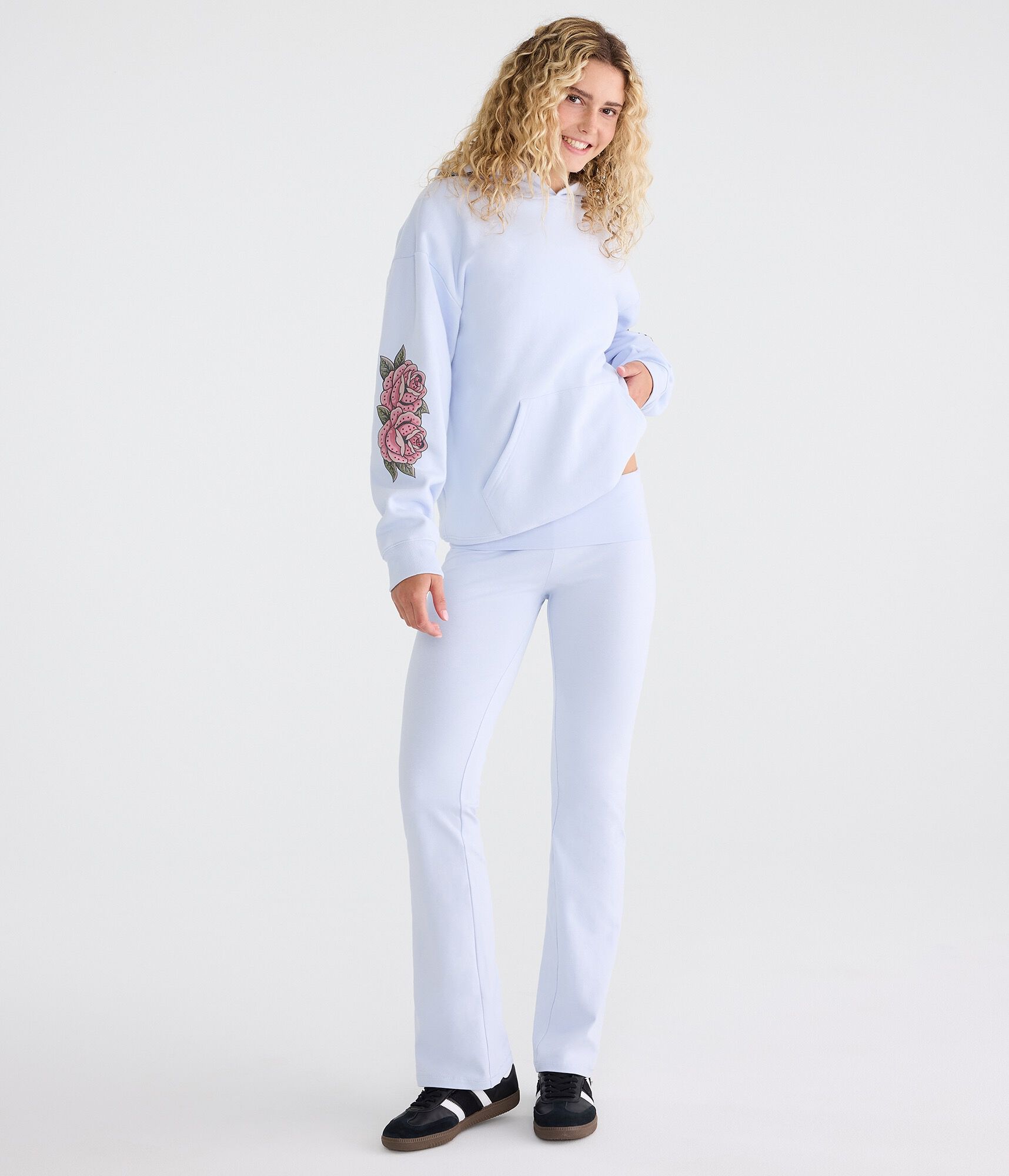 D&eacute;j&agrave; For Aero Gold Coast Rhinestone Low-Rise Fold-Over Flare Pants