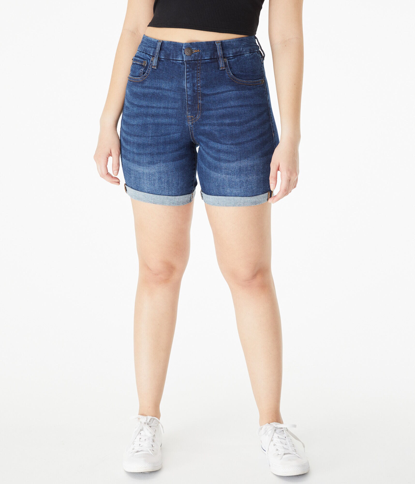 Premium Seriously Stretchy High-Rise Curvy Denim Bermuda Shorts