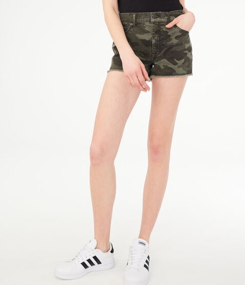 High-Rise Camo Denim Shorty Shorts High-Rise Camo Denim Shorty Shorts