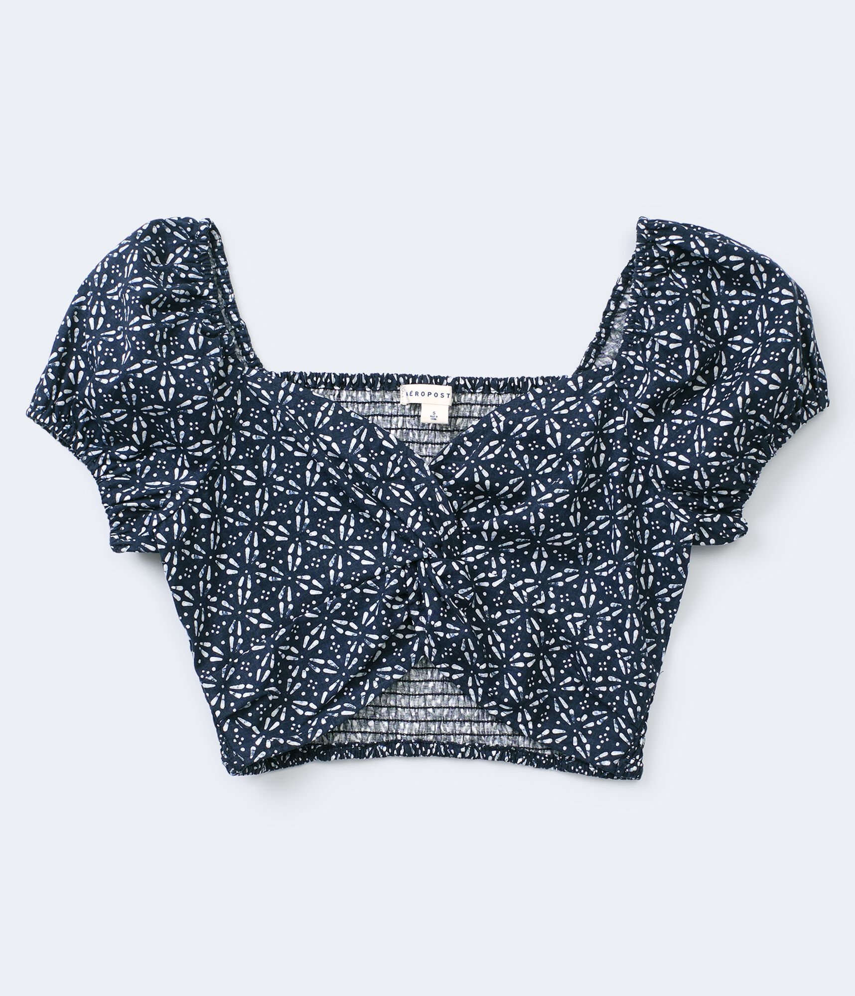 Tile-Print Twist-Front Crop Top