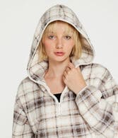 Plaid Sherpa Cinched Pullover Hoodie