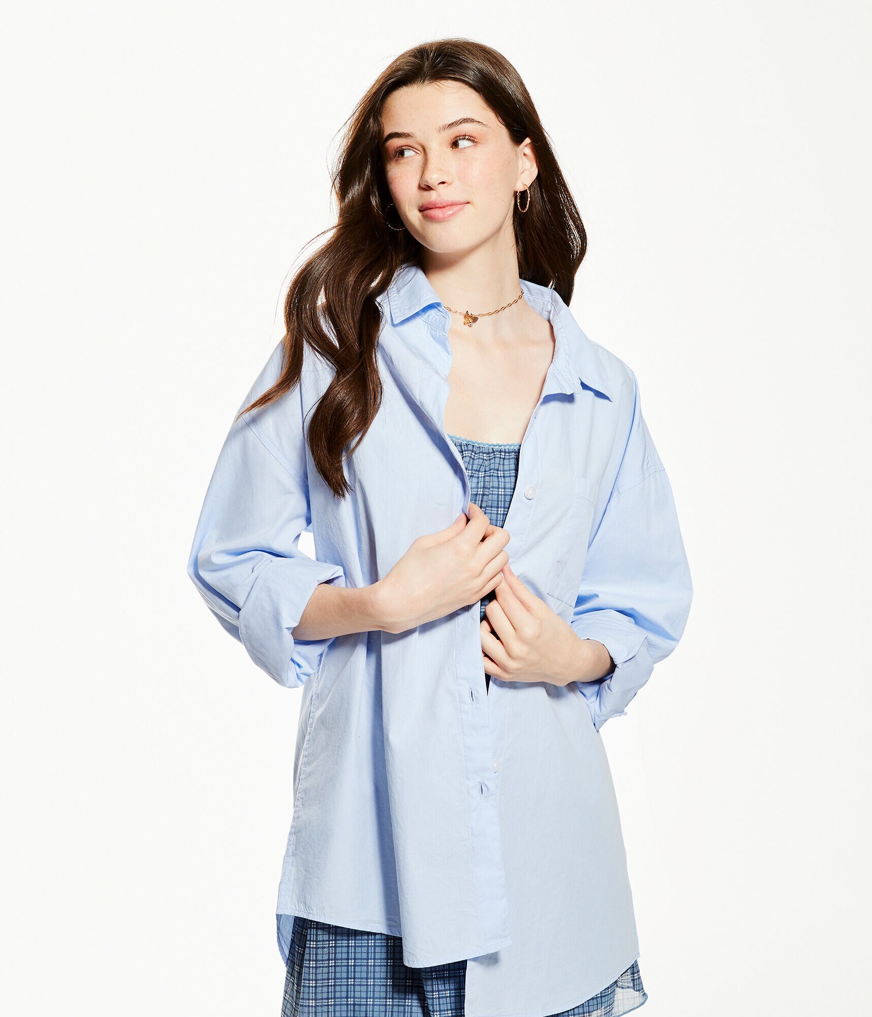 Long Sleeve Poplin Button-Down Dad Shirt