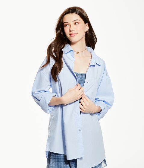 Long Sleeve Poplin Button-Down Dad Shirt Long Sleeve Poplin Button-Down Dad Shirt