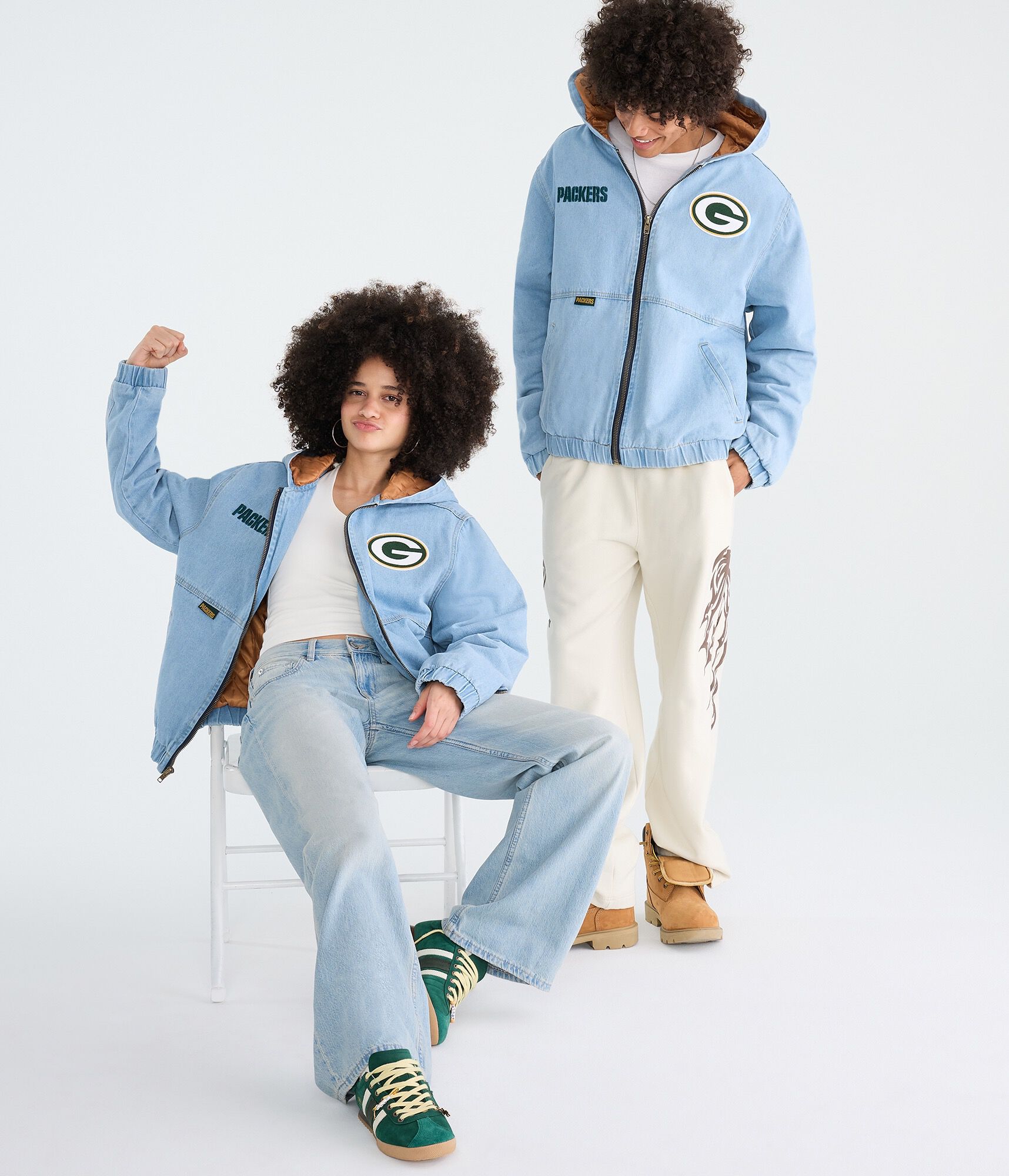Green Bay Packers Full-Zip Hooded Denim Jacket