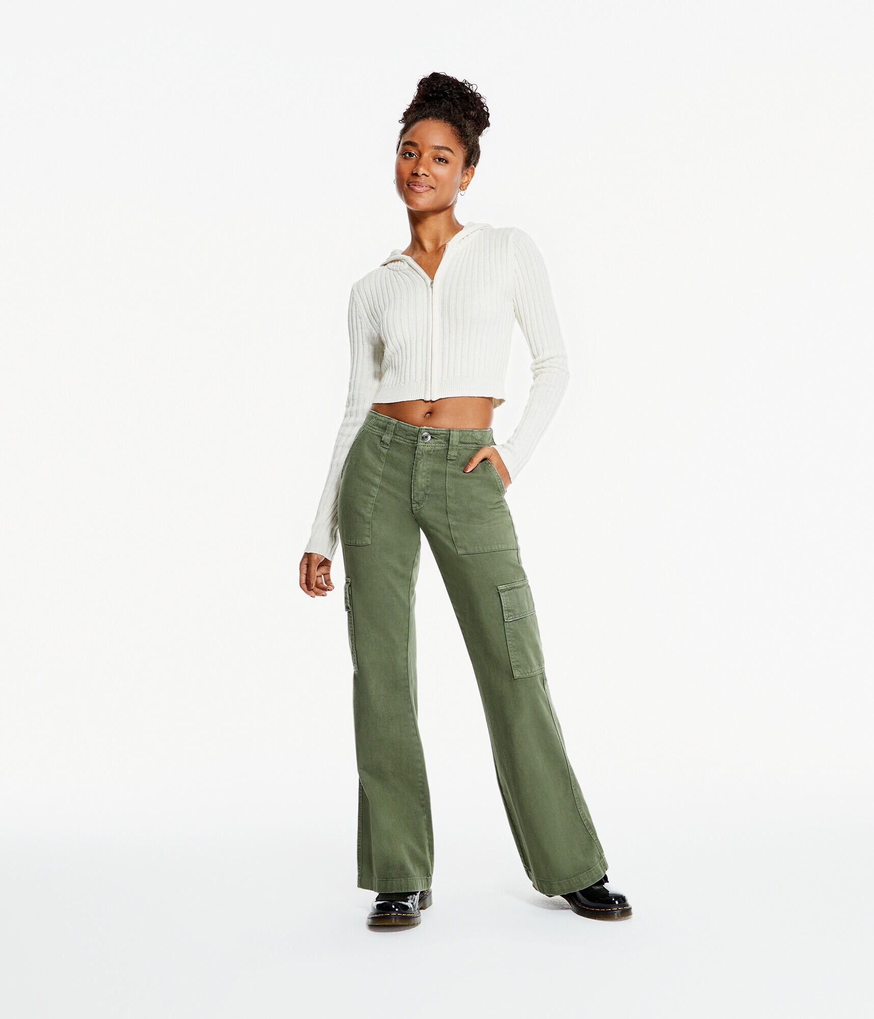 Ribbed Full-Zip Cropped Hooded Sweater