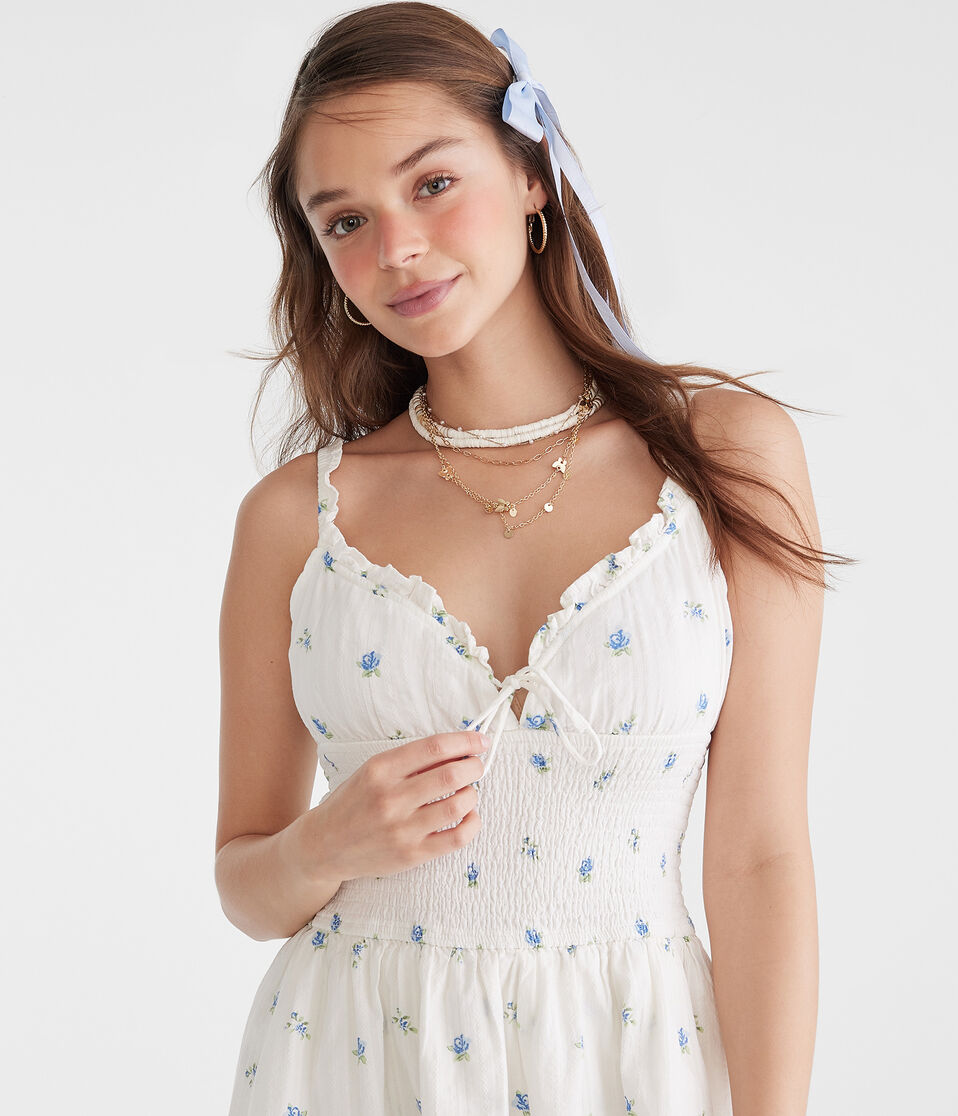 Floral V-Neck Smocked Waist Mini Dress