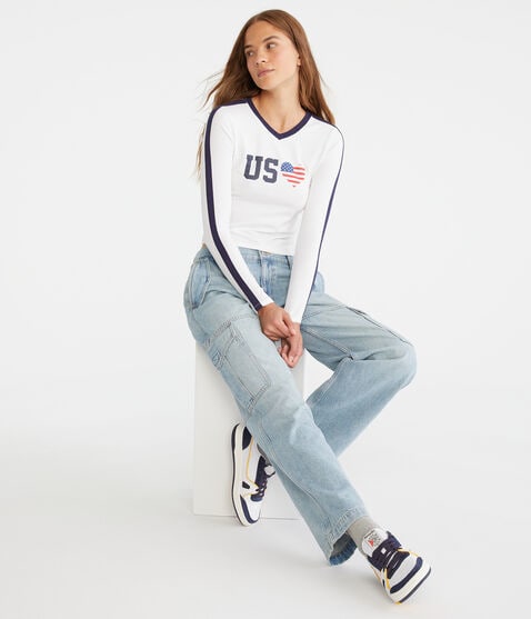 Long Sleeve USA Graphic Baby Tee Long Sleeve USA Graphic Baby Tee
