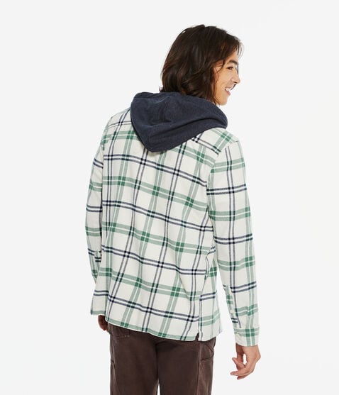Long Sleeve Plaid Flannel Hooded Button-Down Shirt Long Sleeve Plaid Flannel Hooded Button-Down Shirt