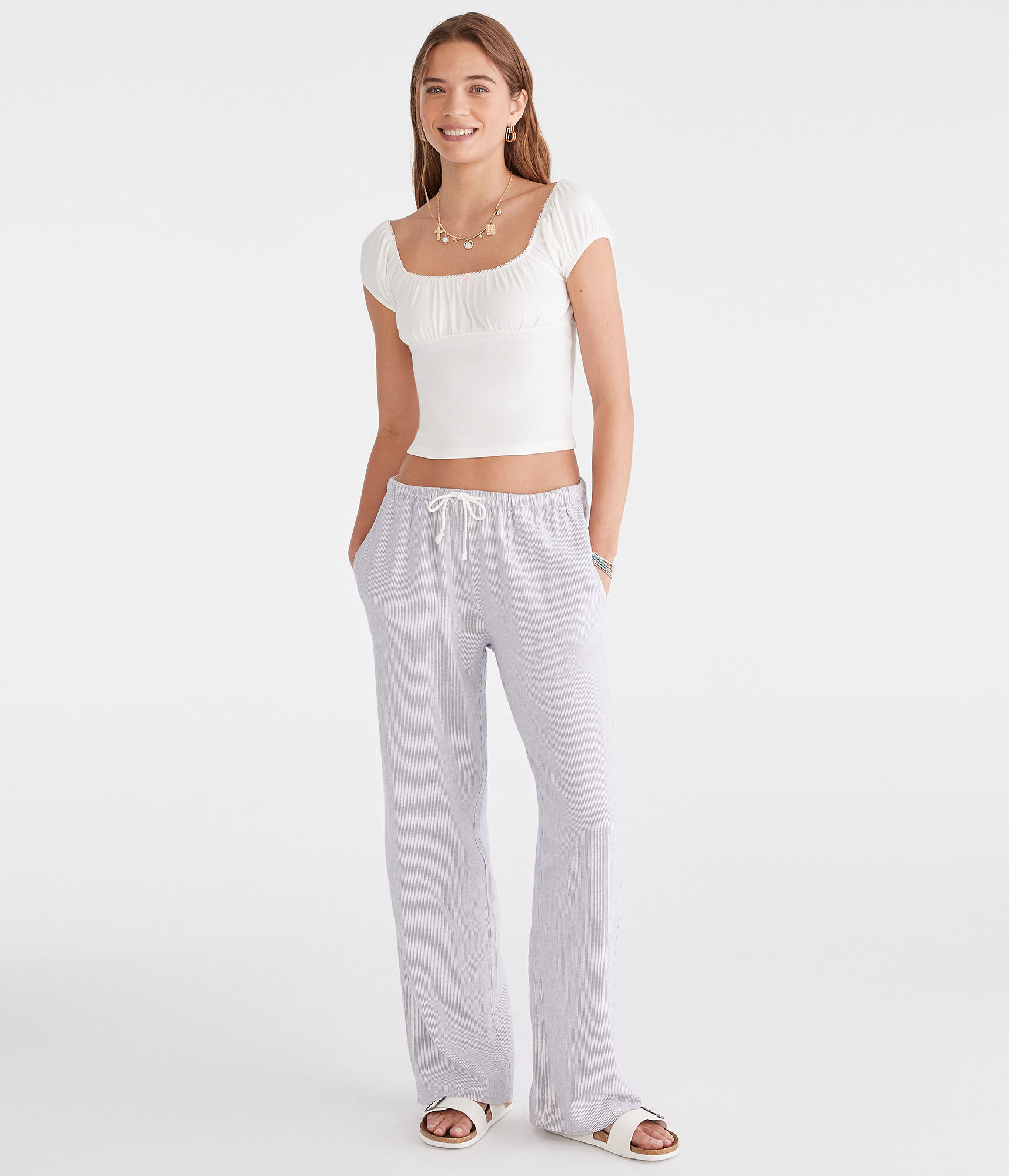 Striped Linen Drawstring Pants