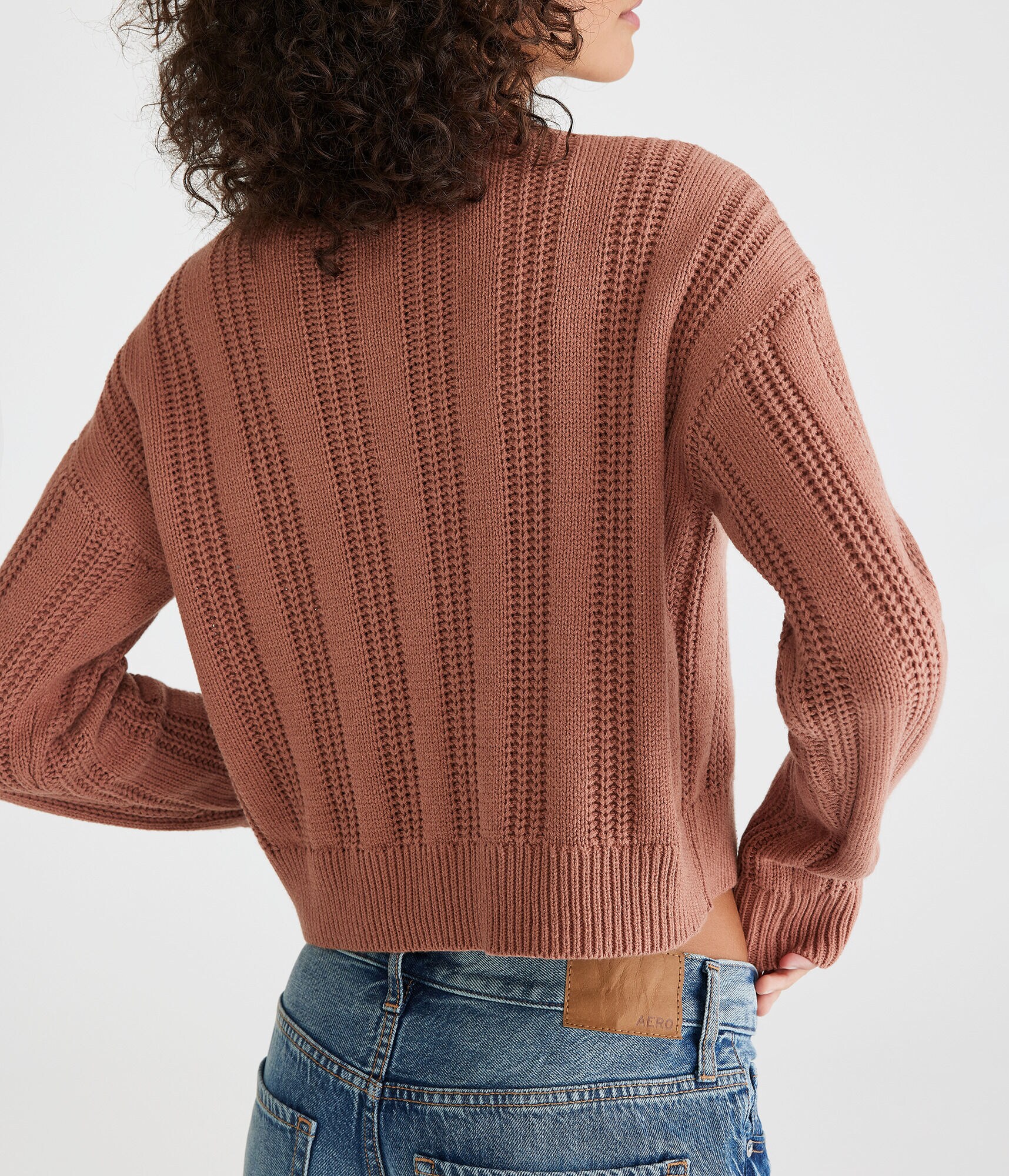 Ribbed Cropped Crew Sweater