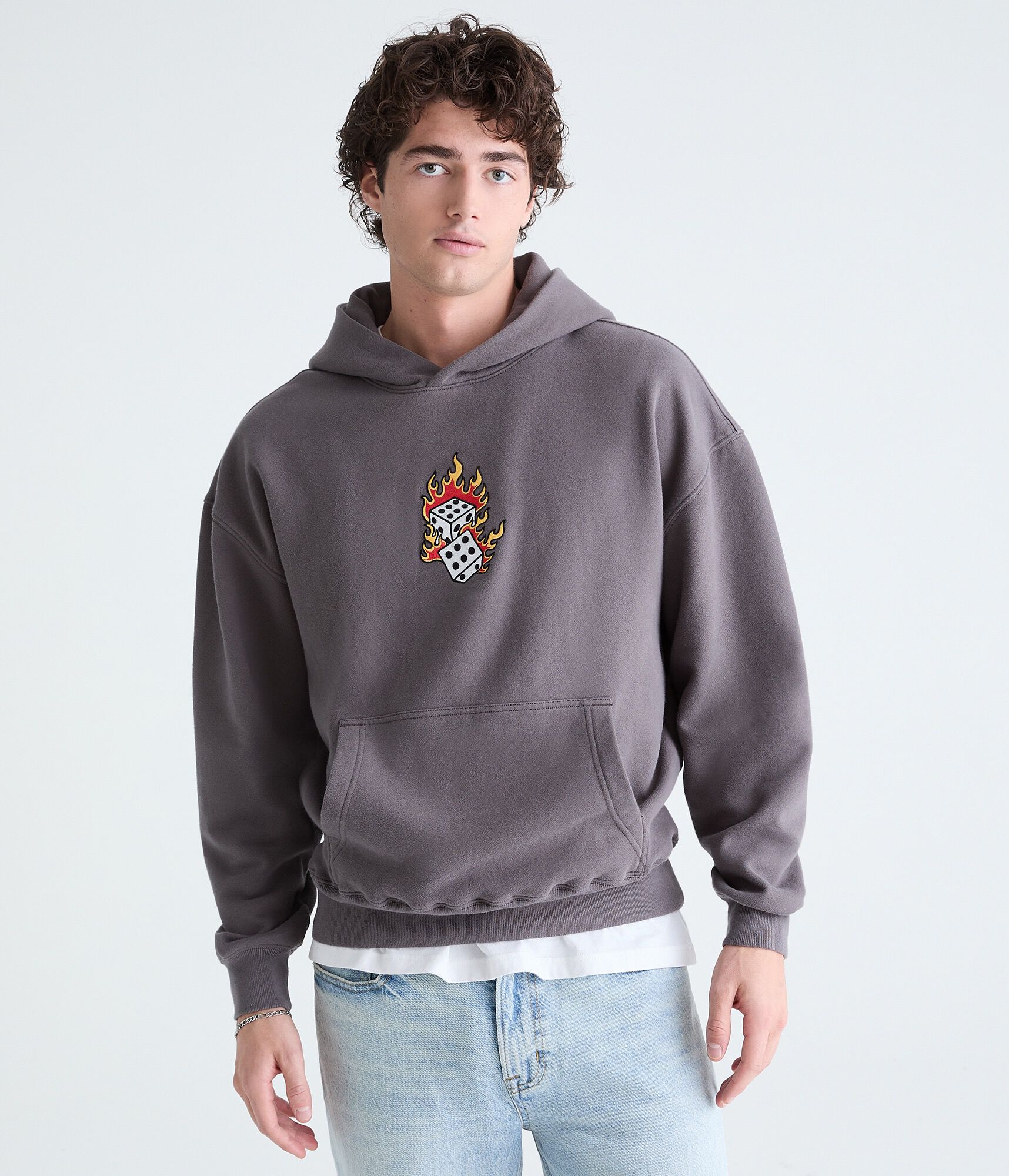 Cloud Soft Flaming Dice Boxy Pullover Hoodie