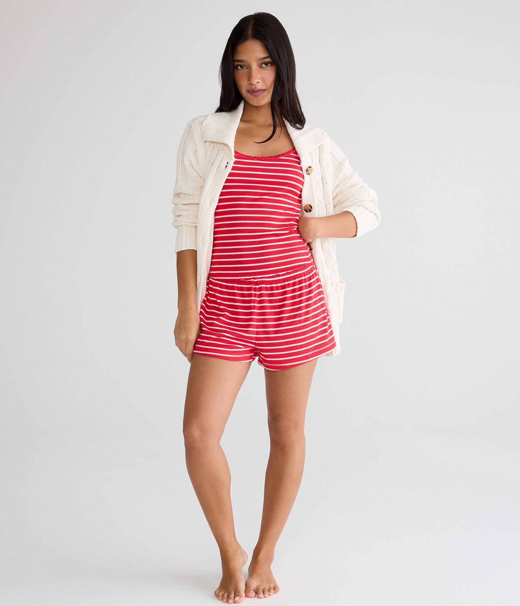 Striped Rib Low-Rise Sleep Shorts