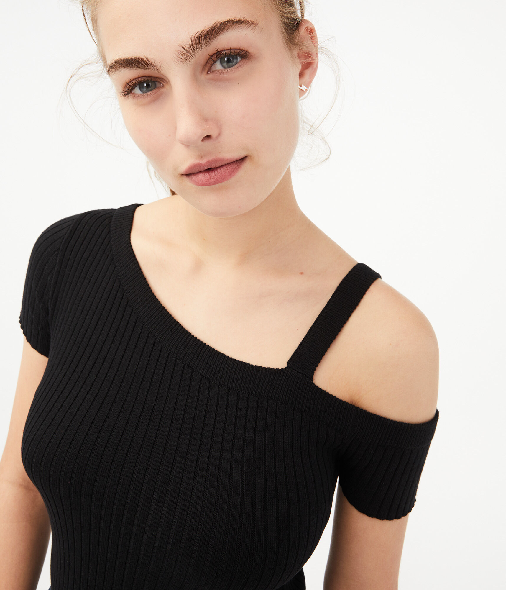 Ribbed One-Shoulder Bodycon Top