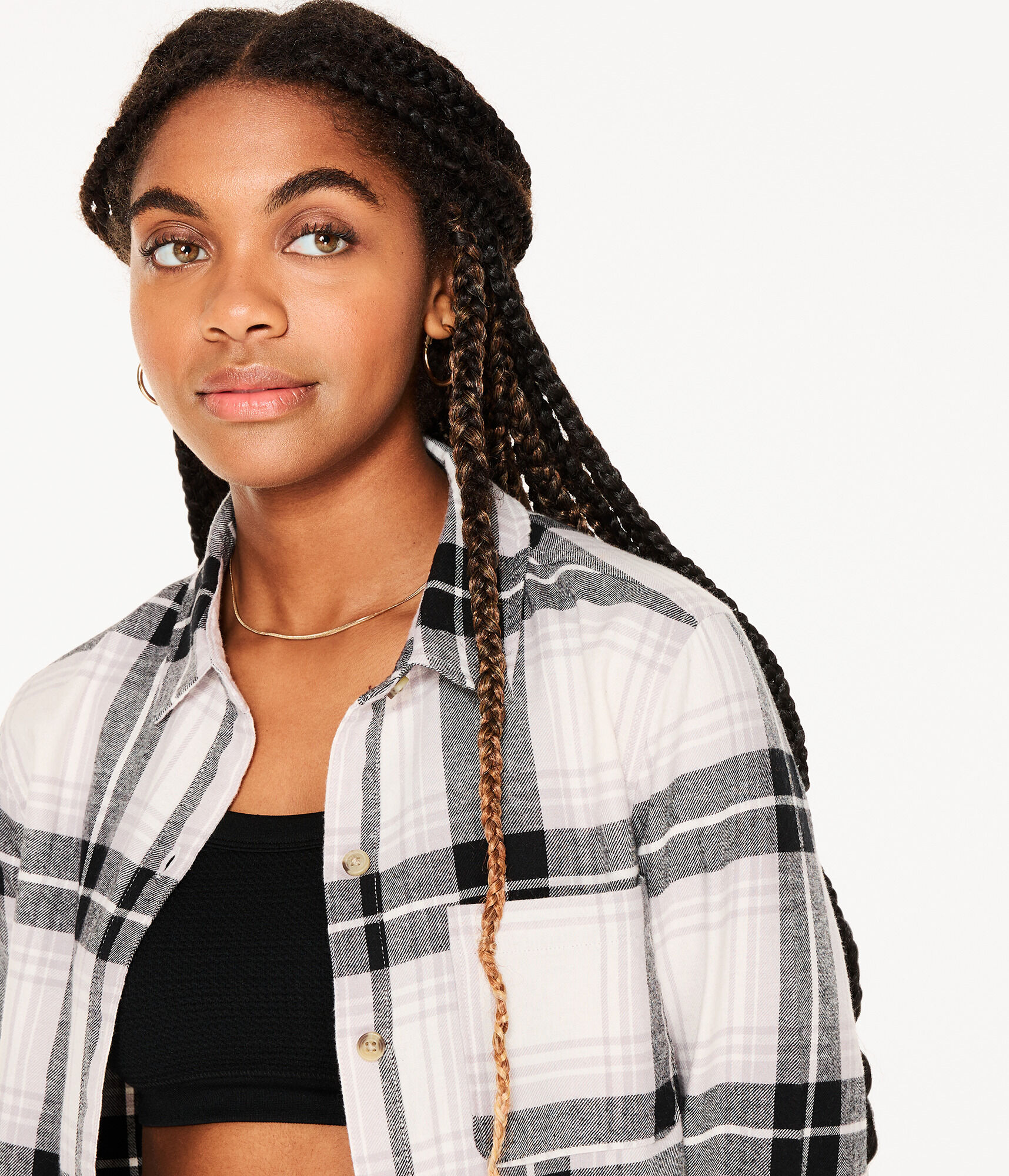 Long Sleeve Oversized Plaid Flannel Button-Down Shirt