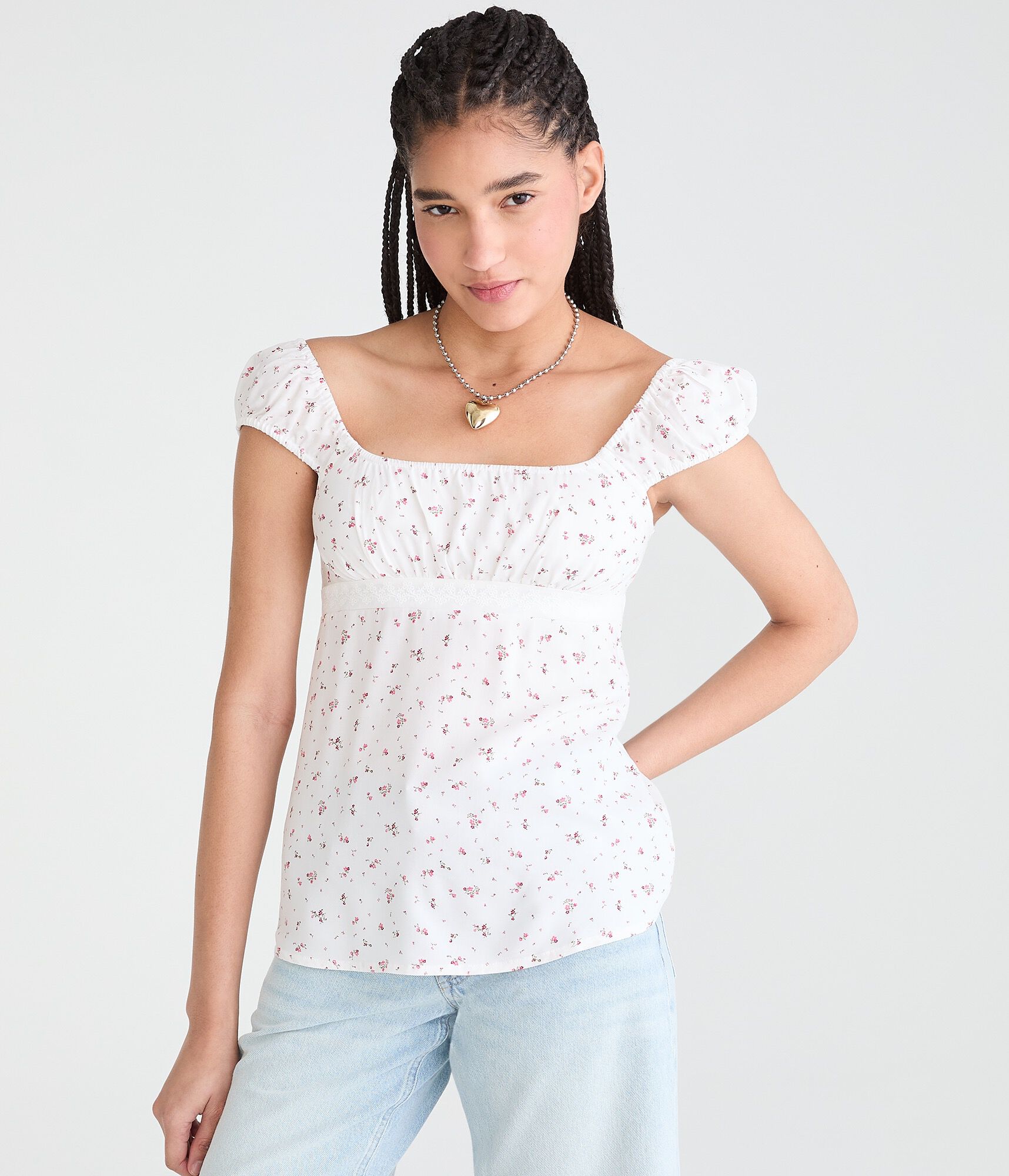 Printed Tie-Back Babydoll Top