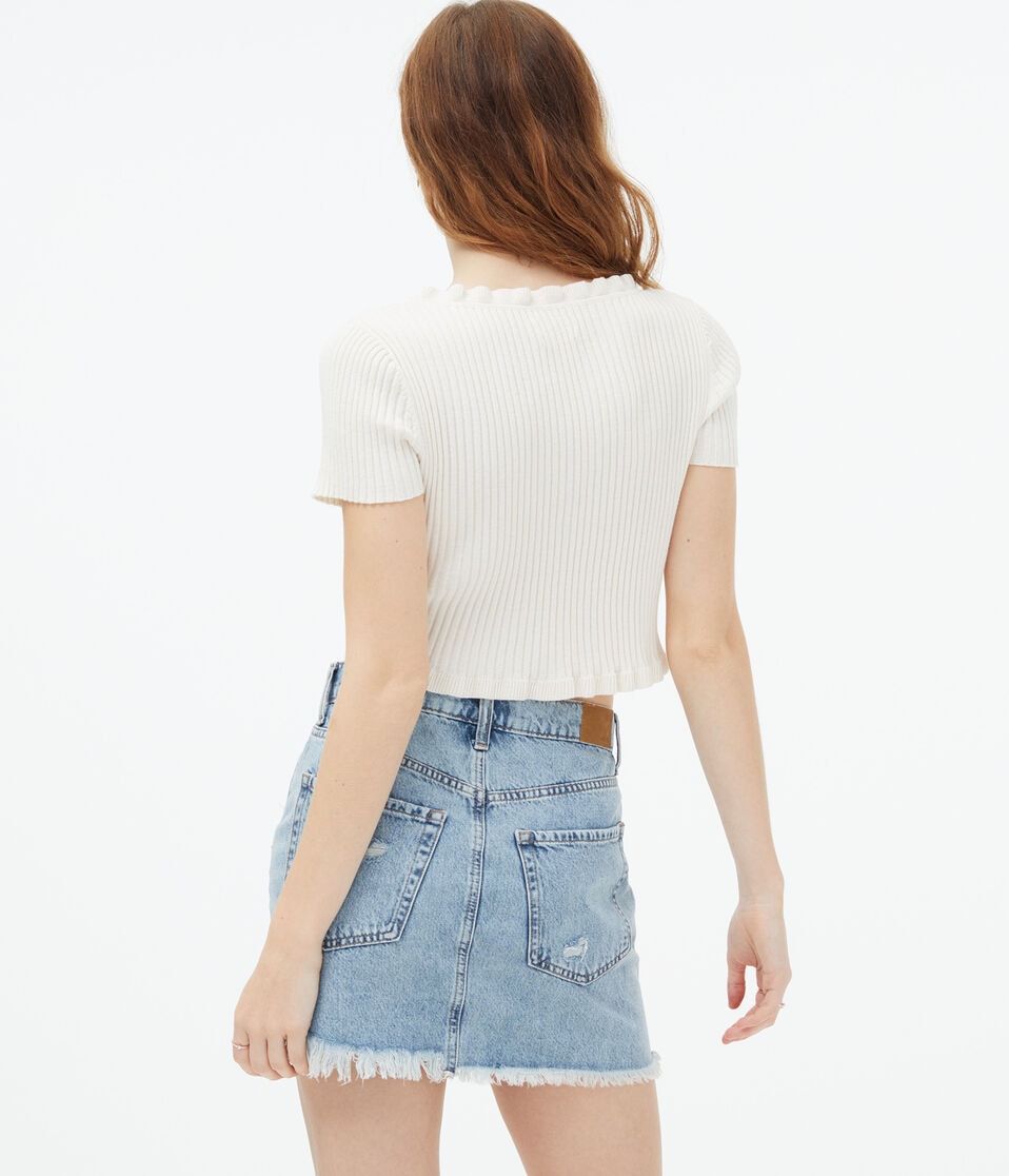 Short Sleeve Ruffle Cropped Cardigan