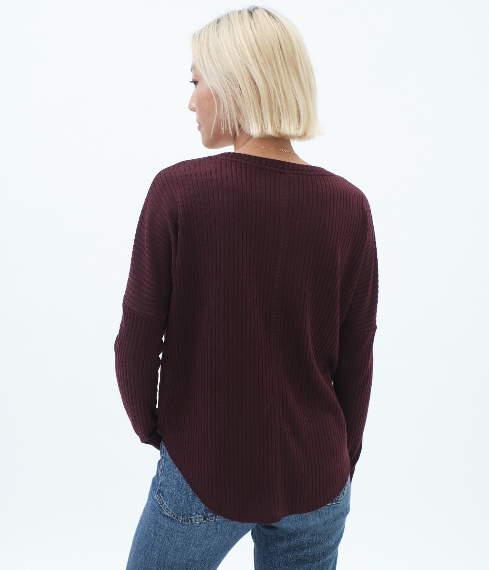 Long Sleeve Ribbed V-Neck Top