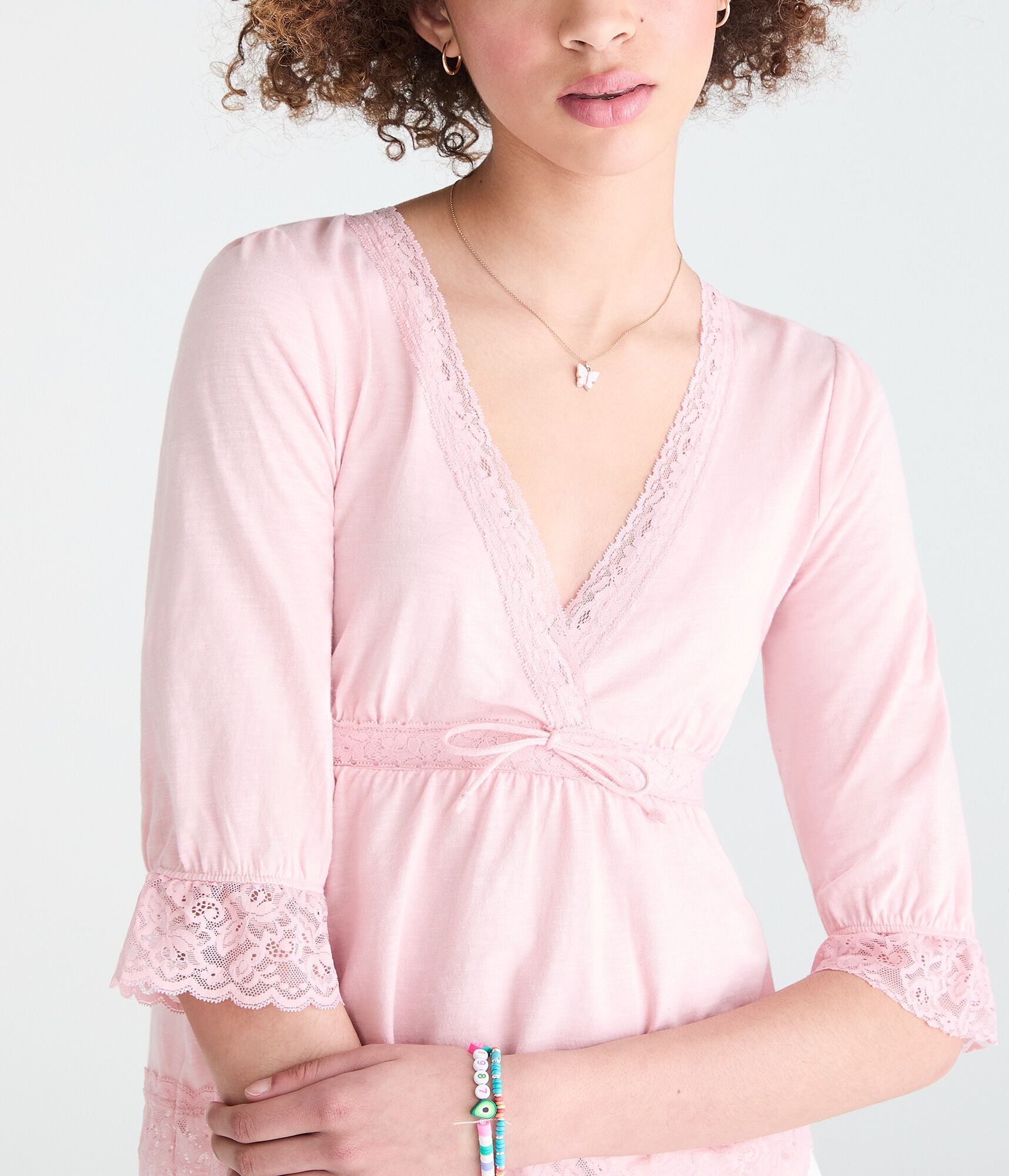 Elbow Sleeve Lace Peasant Top