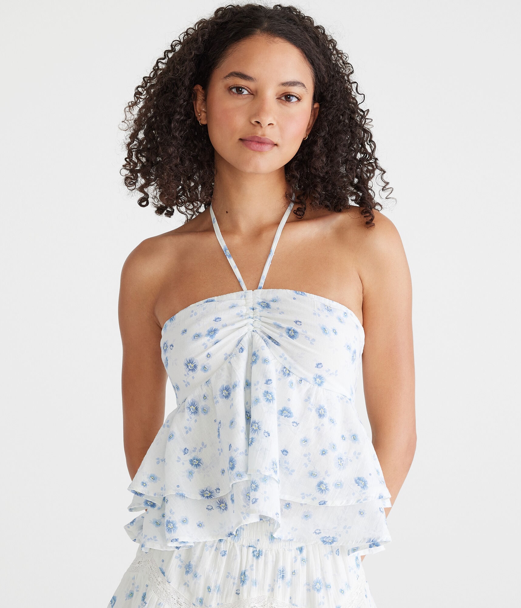 Floral Cinched Convertible Tiered Top