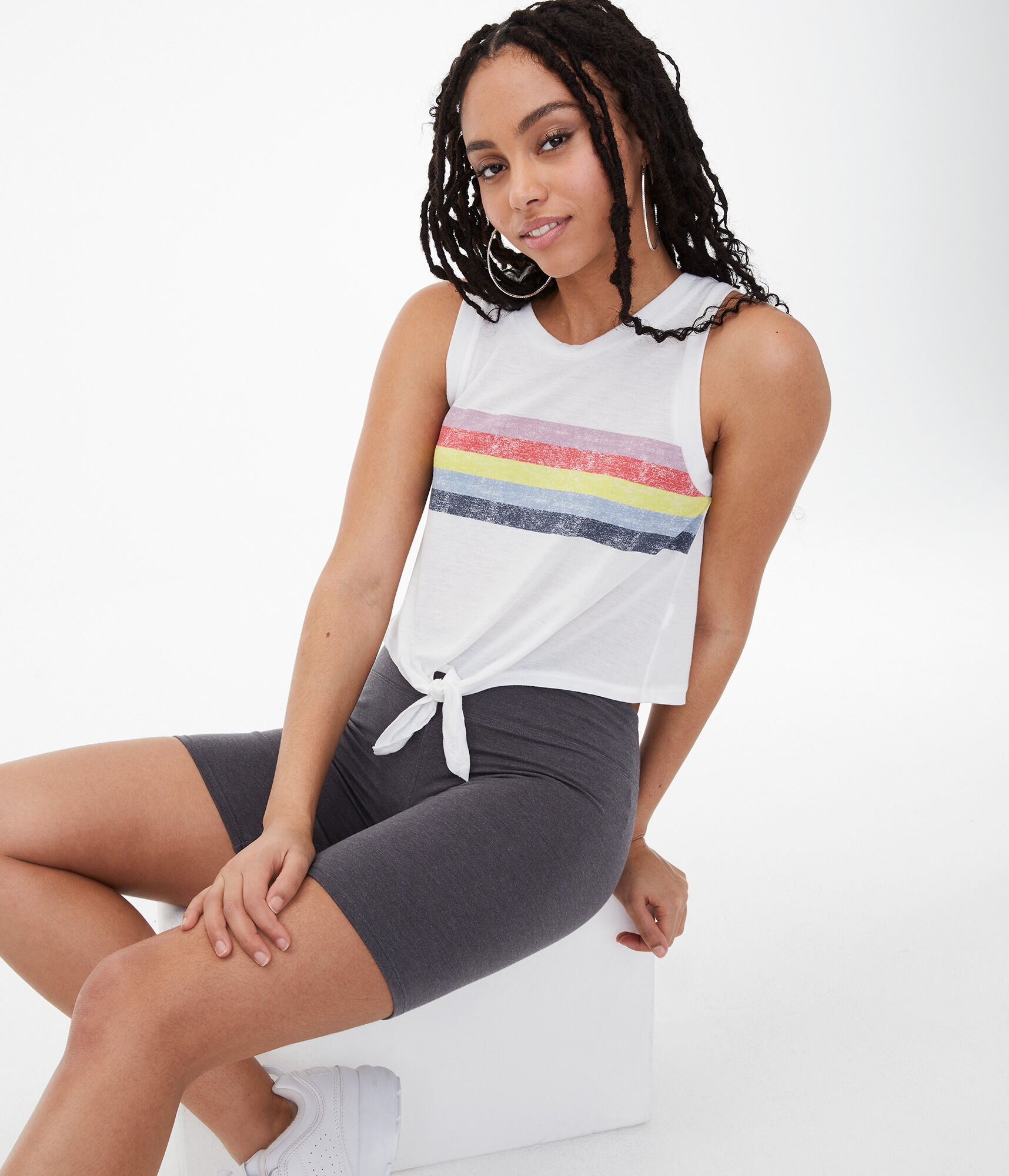 Chest Stripe Tie-Front Muscle Tank