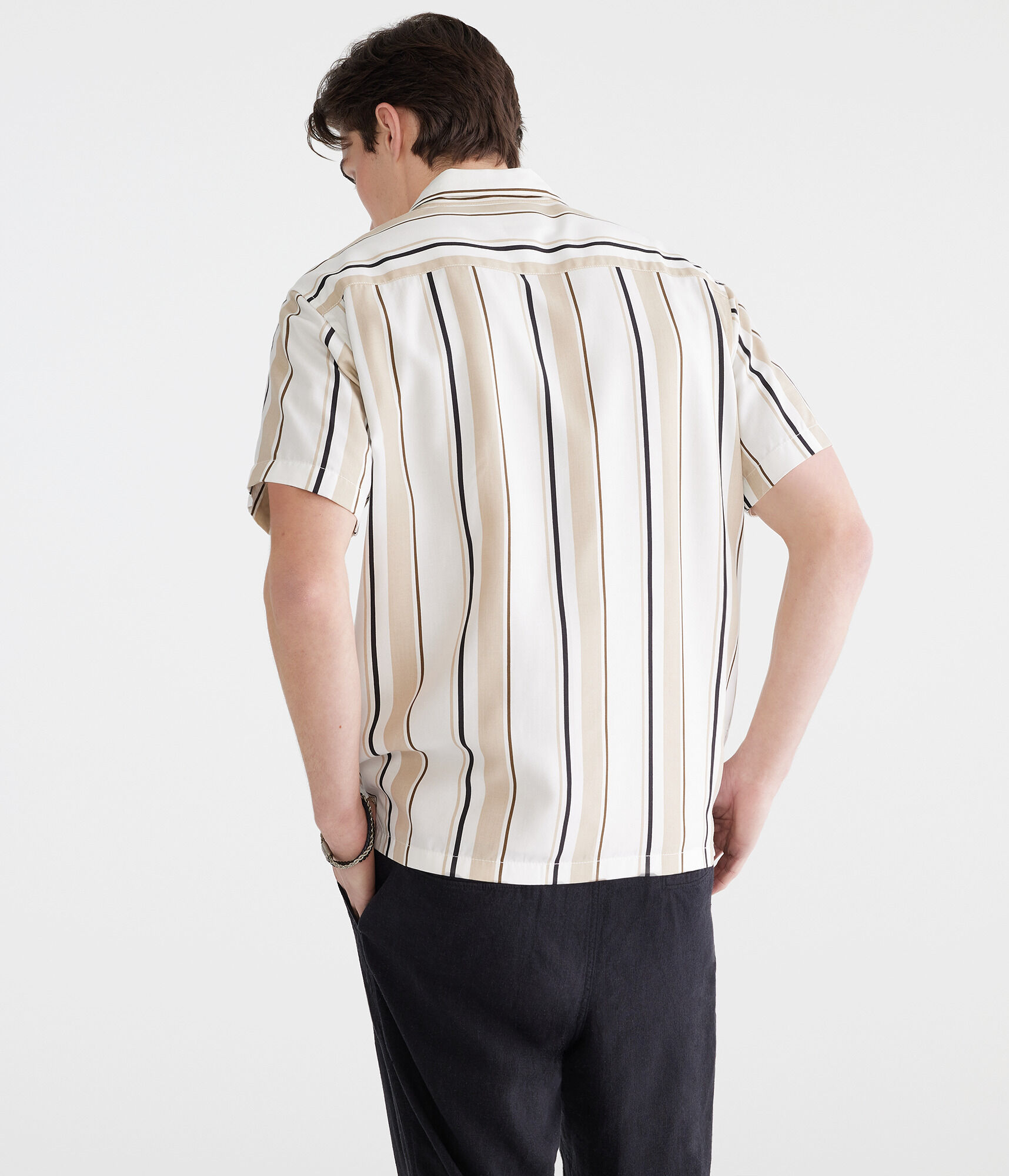 Short Sleeve Vertical Stripe Camp Shirt