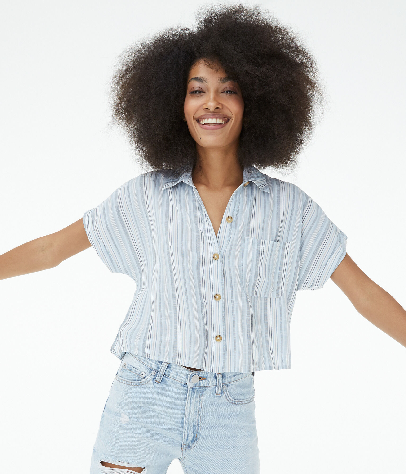 Striped Button-Down Camp Shirt