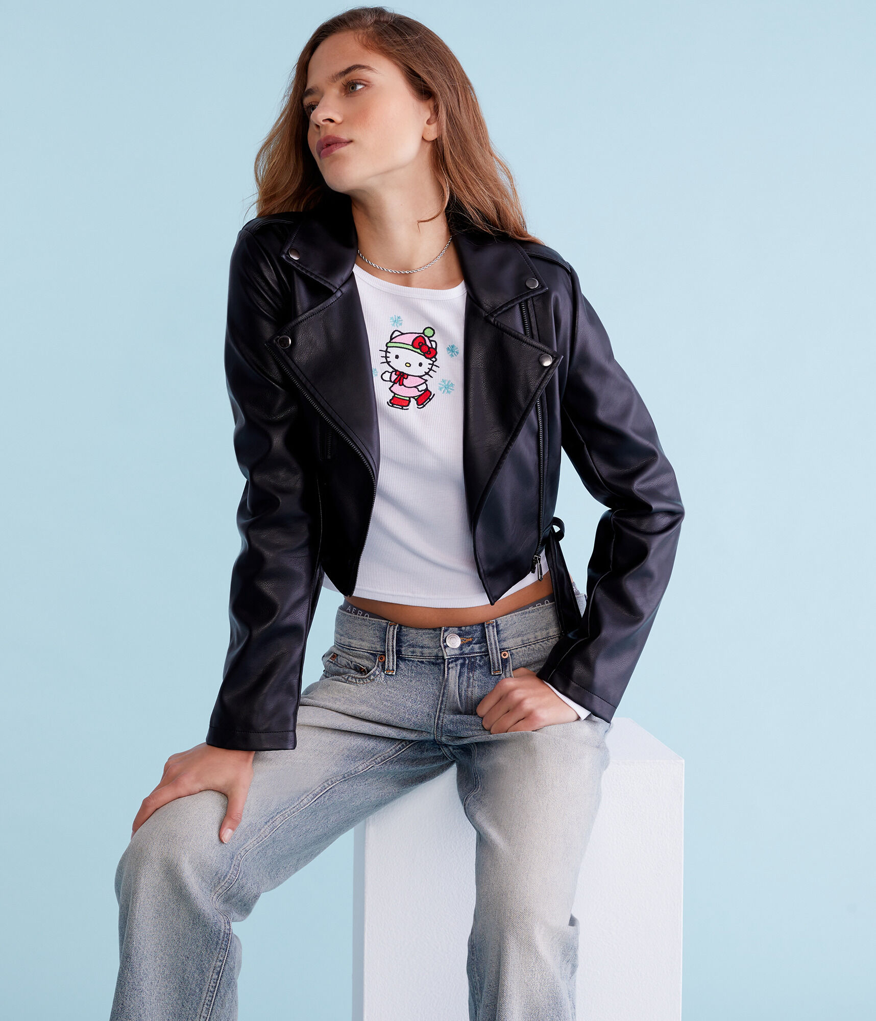 Long Sleeve Hello Kitty Ice Skating Cropped Tee
