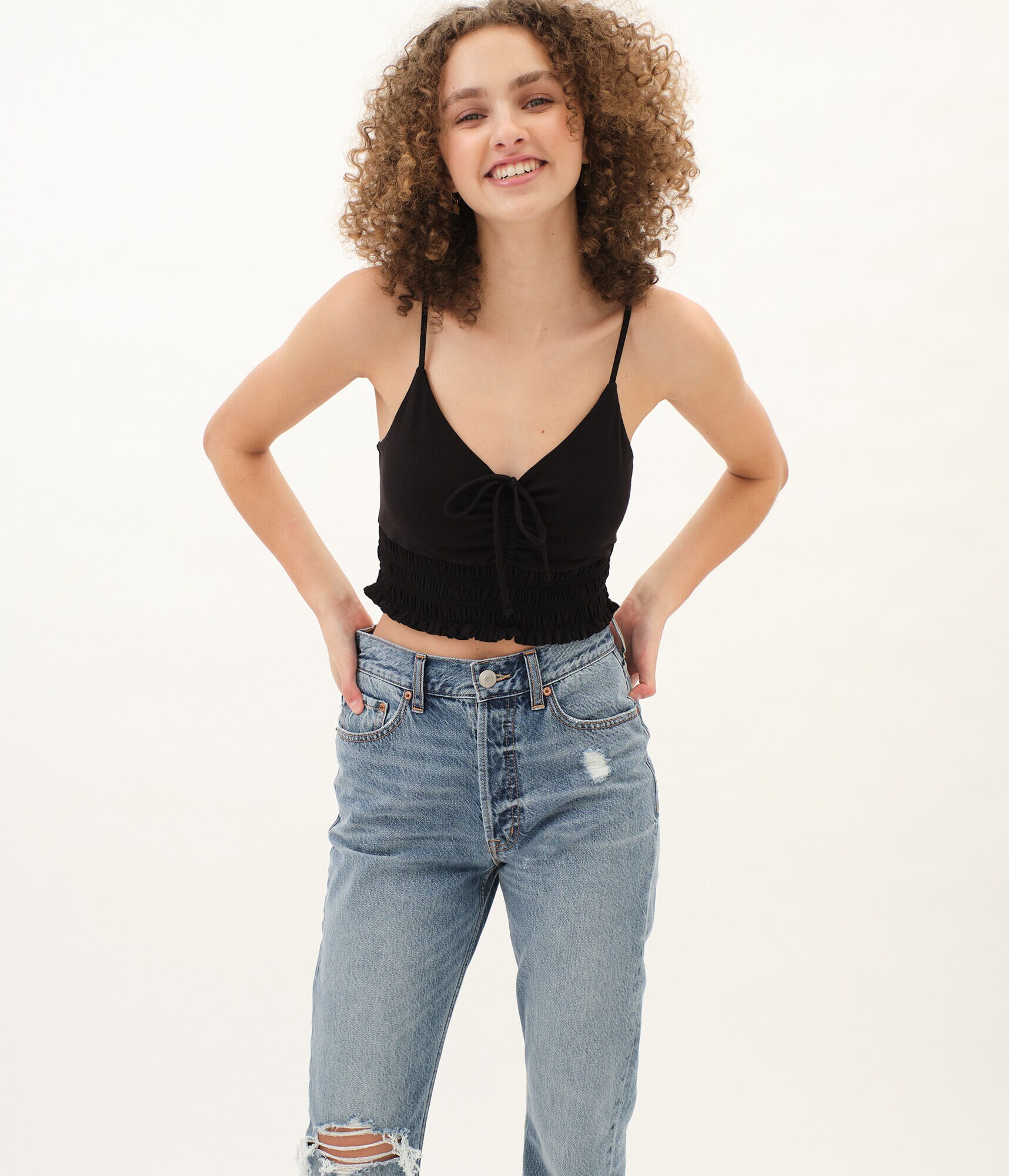 Smocked Tie Cropped Tank