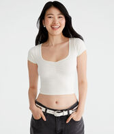 Buttery Soft Cropped Cinch-Front Tee