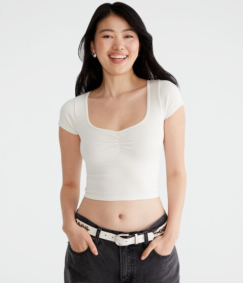 Buttery Soft Cropped Cinch-Front Tee Buttery Soft Cropped Cinch-Front Tee