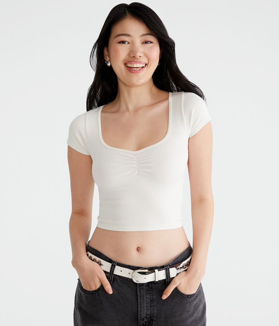 Buttery Soft Cropped Cinch-Front Tee