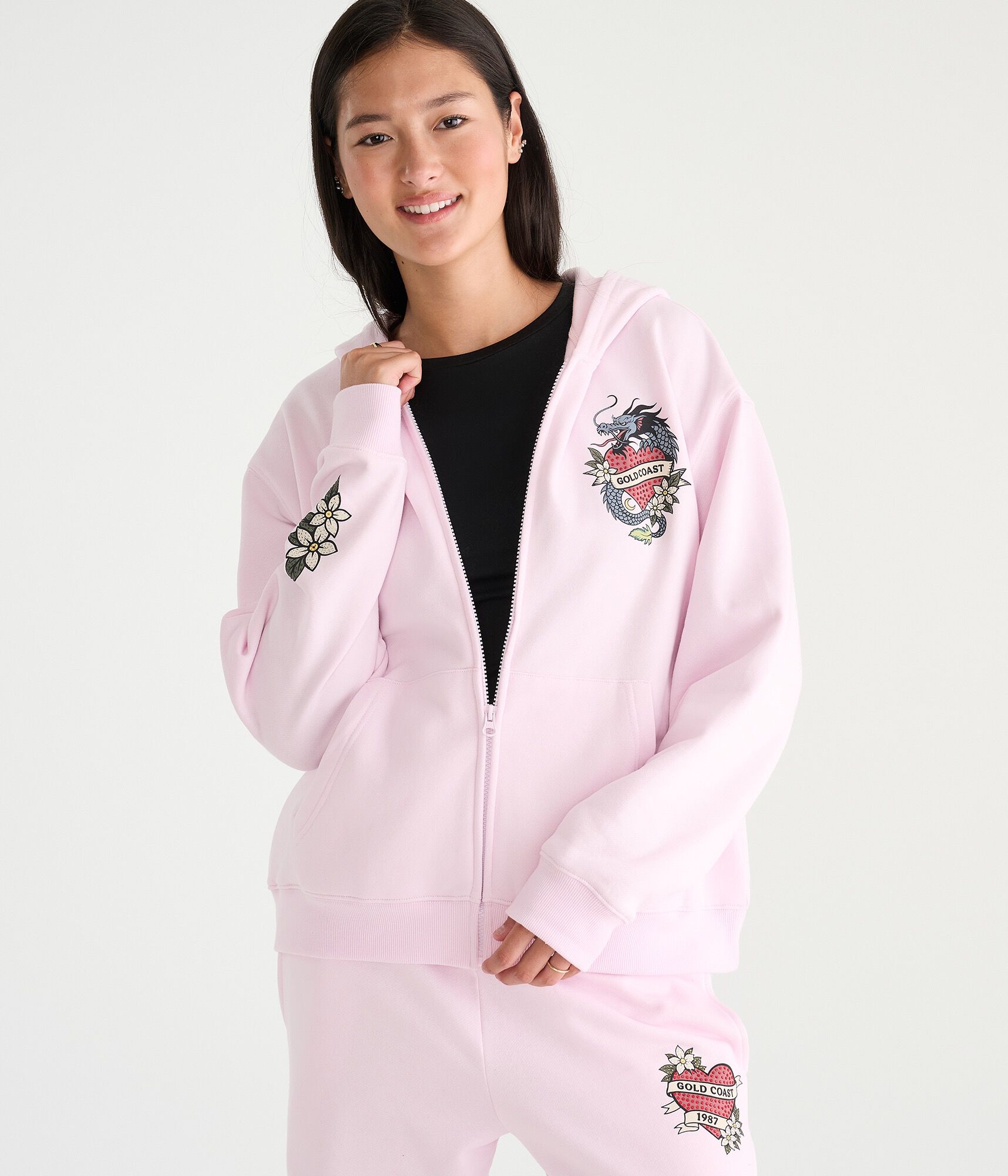 D&eacute;j&agrave; For Aero Gold Coast Dragon Oversized Full-Zip Hoodie