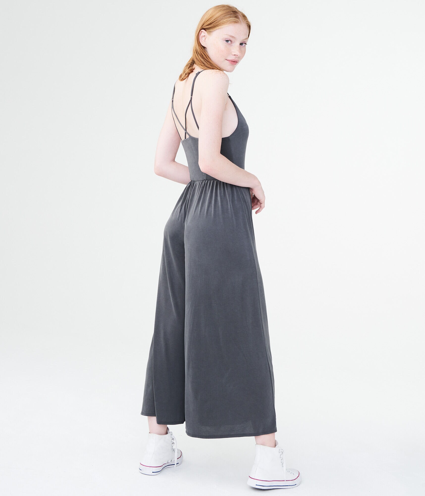 Solid V-Neck Sandwashed Jumpsuit