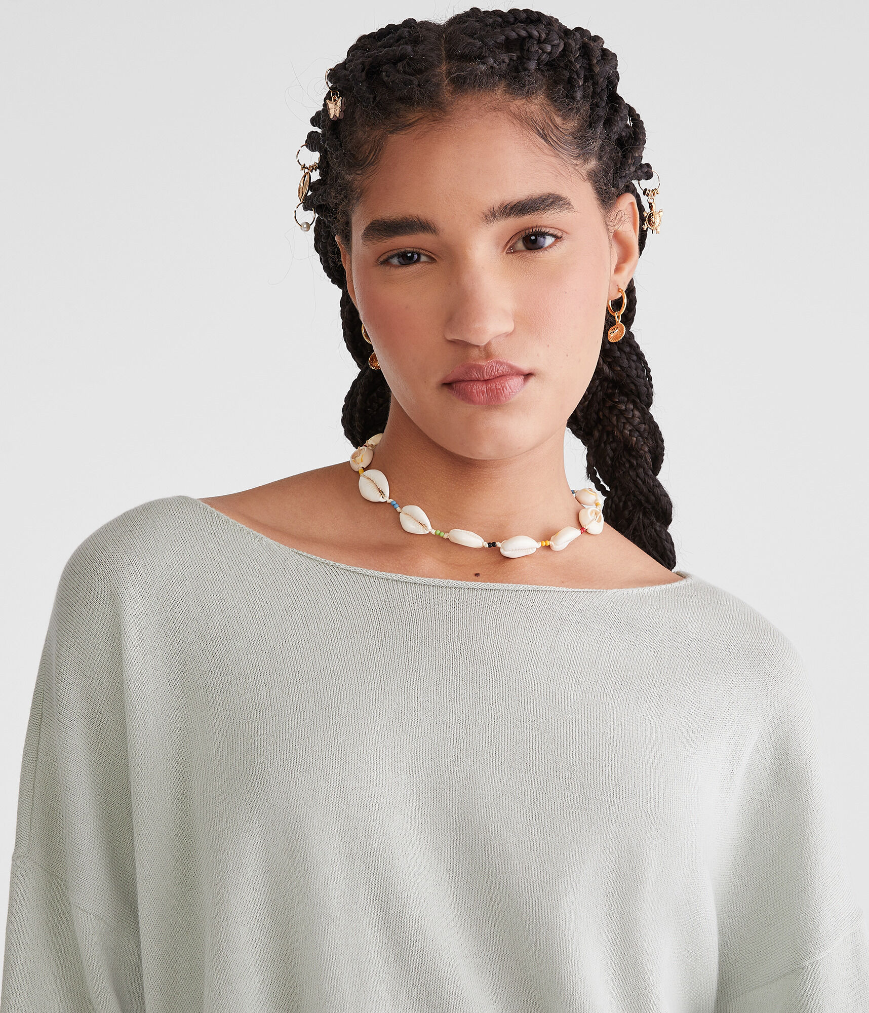 Solid Slash-Neck Sweater