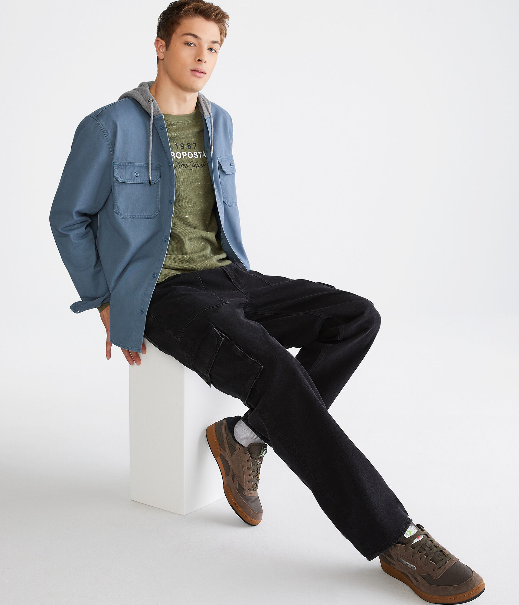 Long Sleeve Hooded Twill Shirt