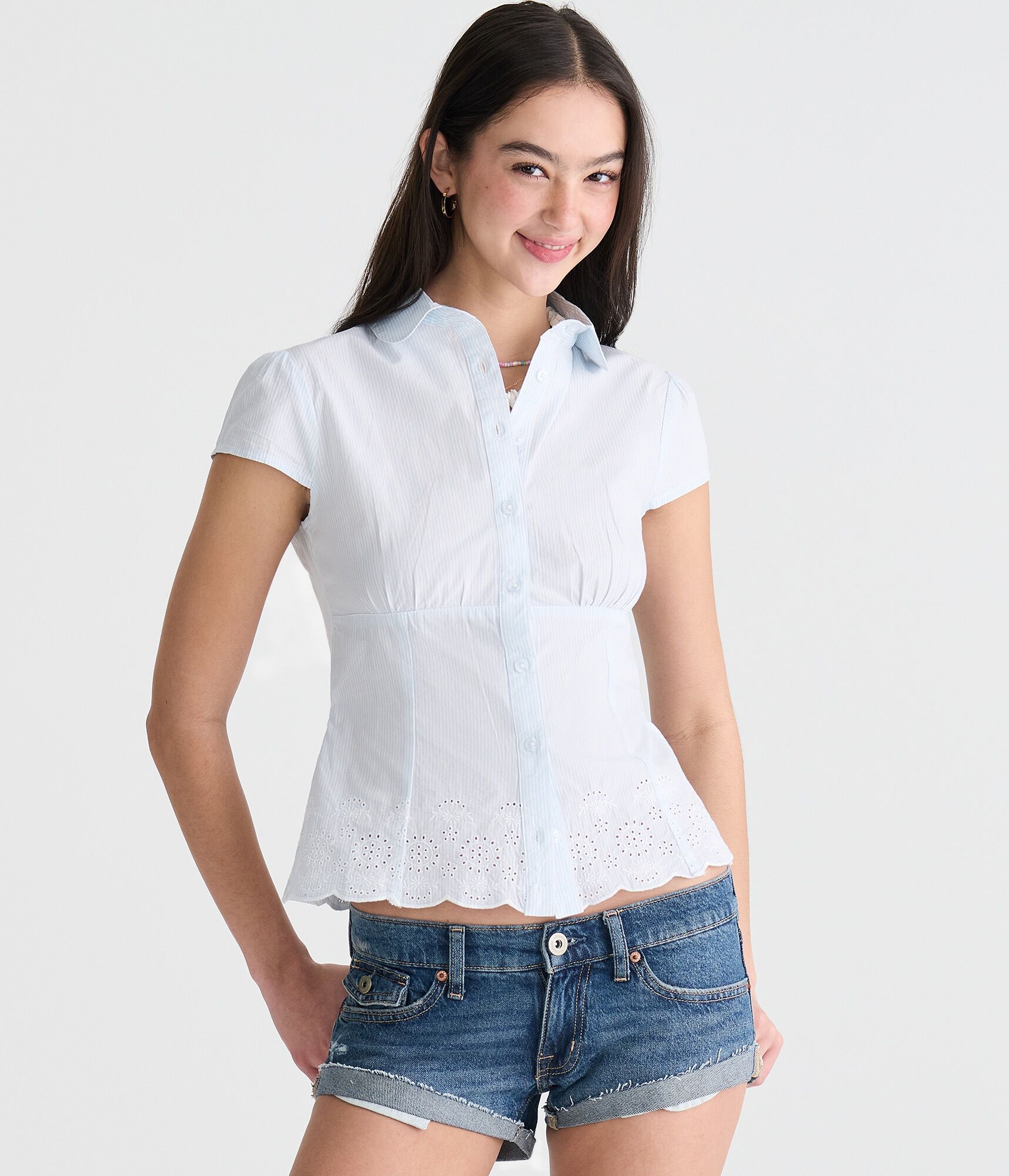 Striped Eyelet Peter Pan Blouse