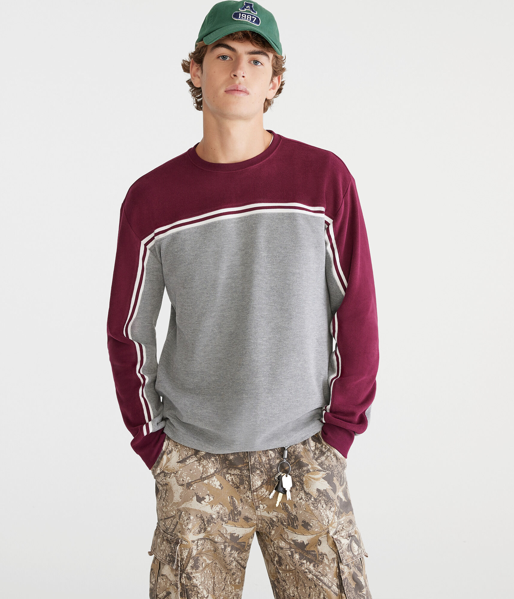 Long Sleeve Retro Colorblocked Stripe Crew Tee