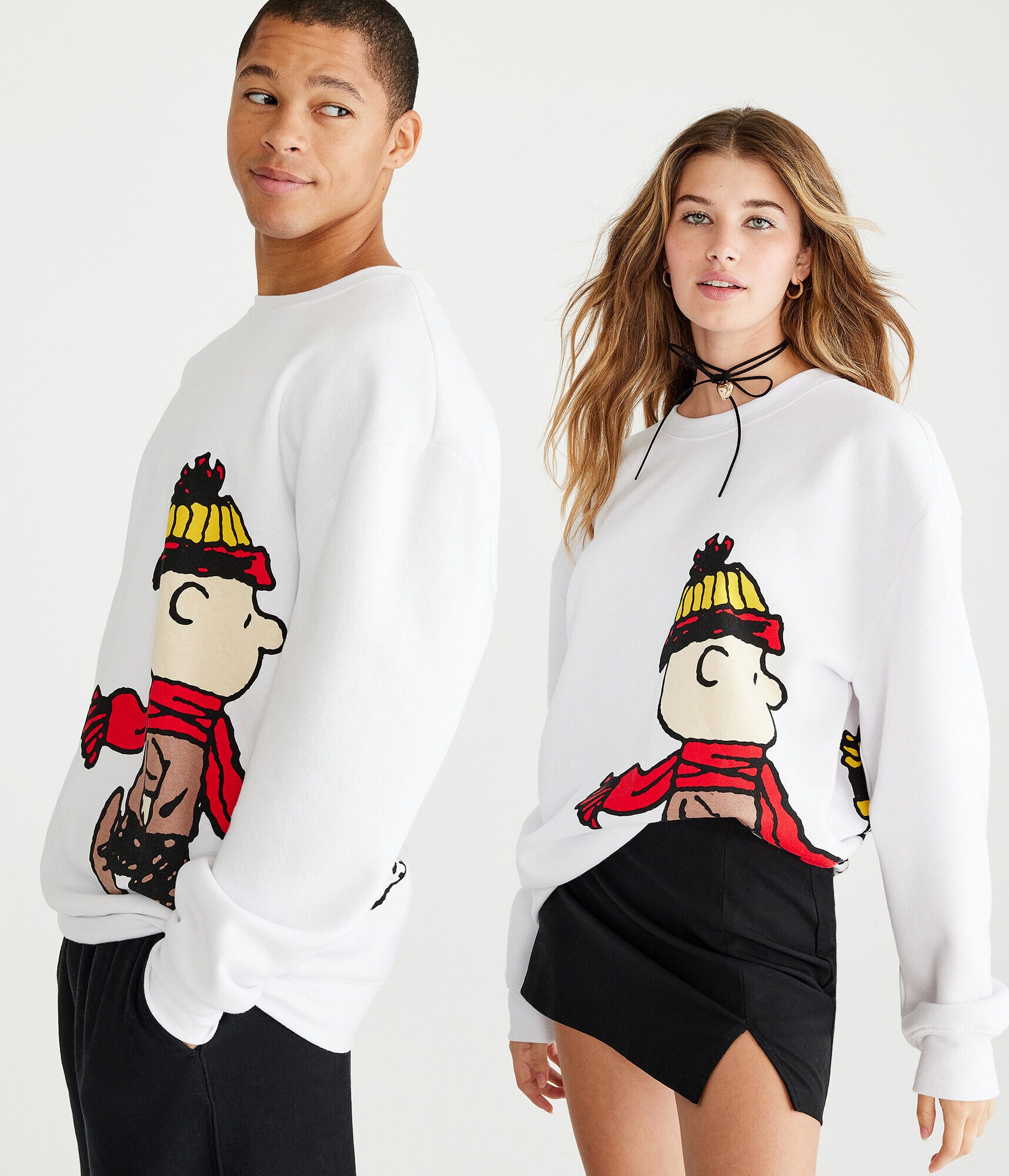 Peanuts&reg; | A&eacute;ropostale Snoopy Scarf Crew Sweatshirt