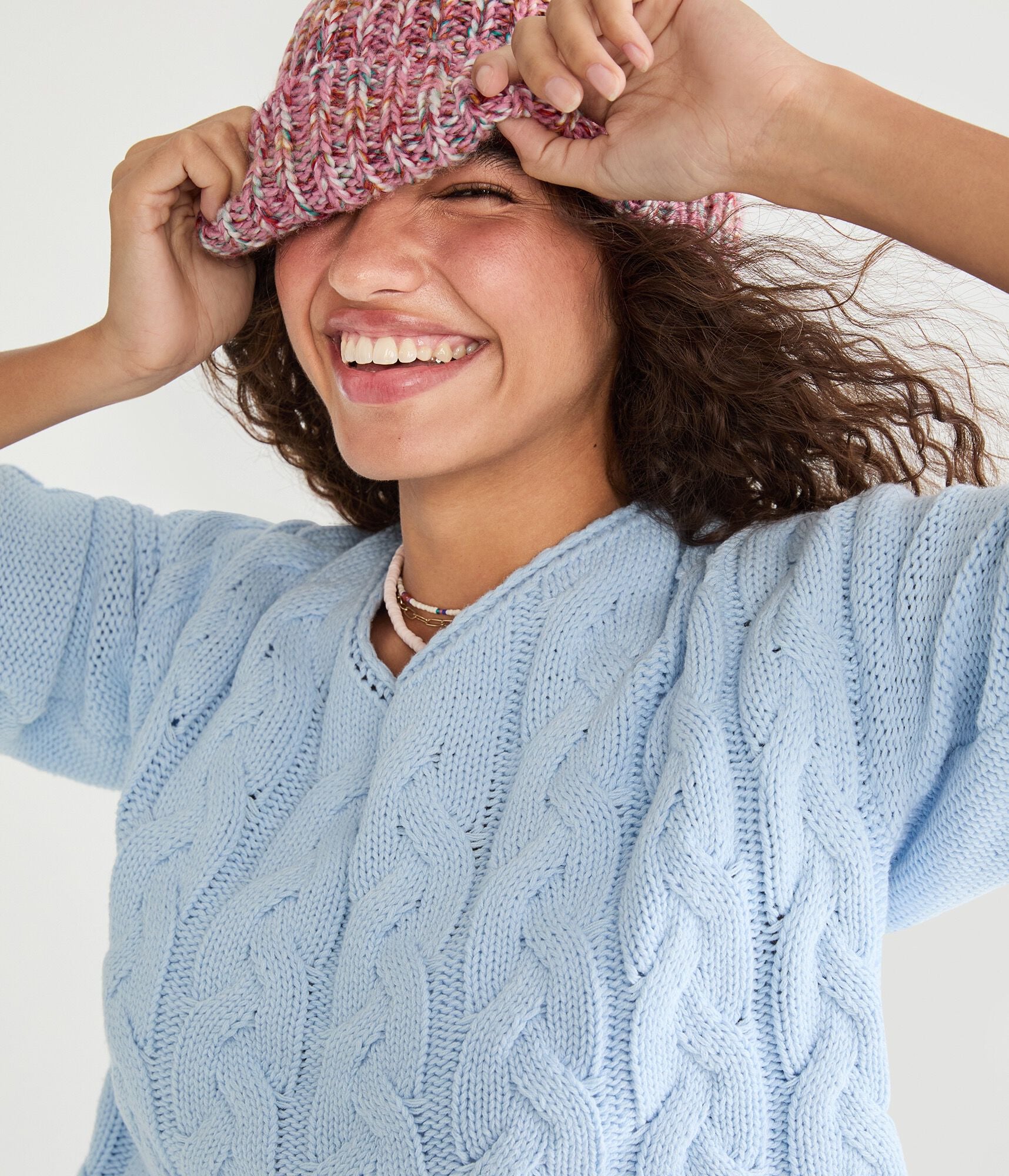 Slouchy Cable Knit V-Neck Sweater