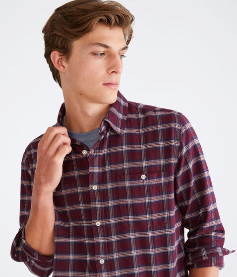 Long Sleeve Relaxed Plaid Oxford Shirt