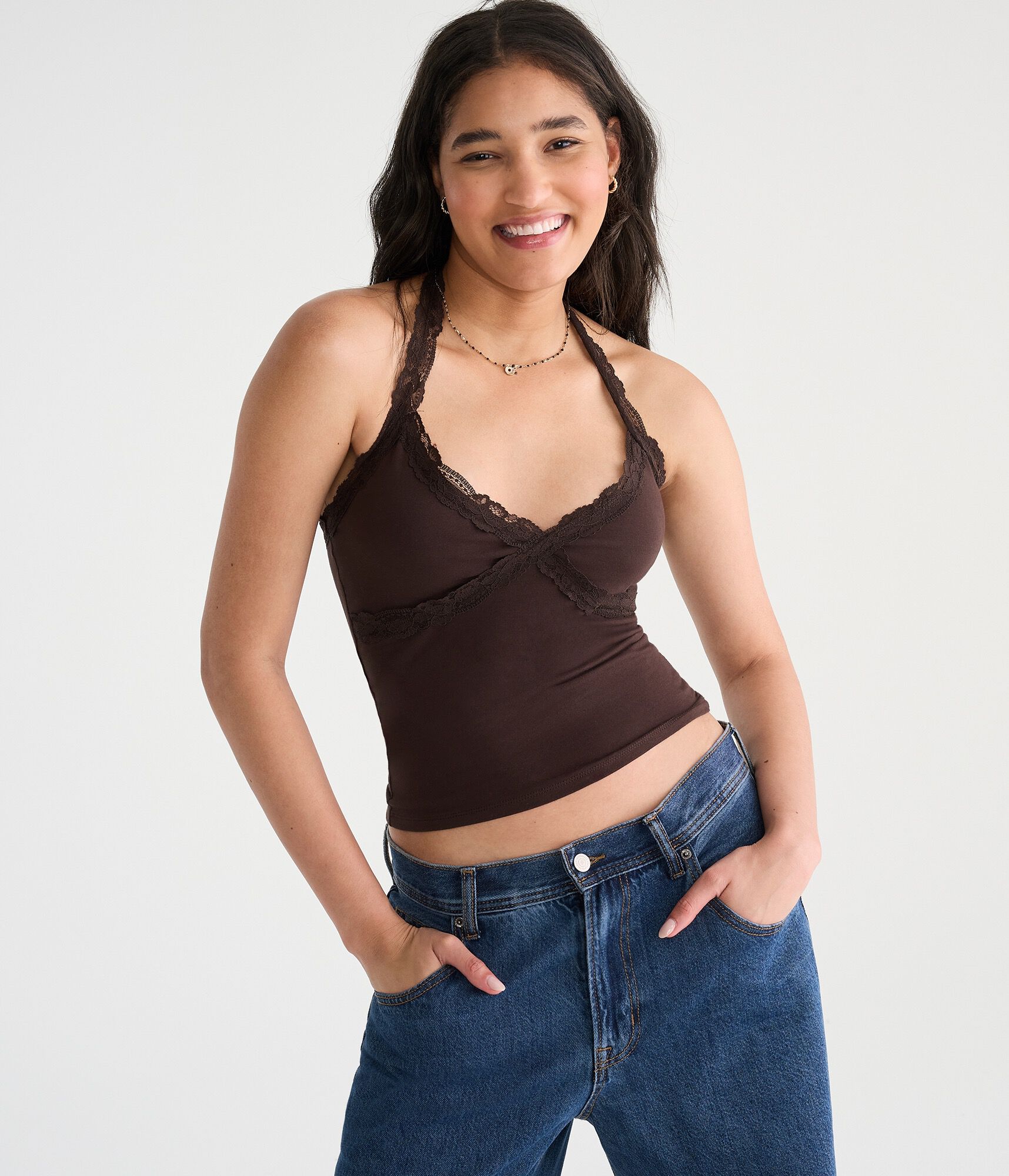 D&eacute;j&agrave; For Aero Lace V-Neck Halter Top