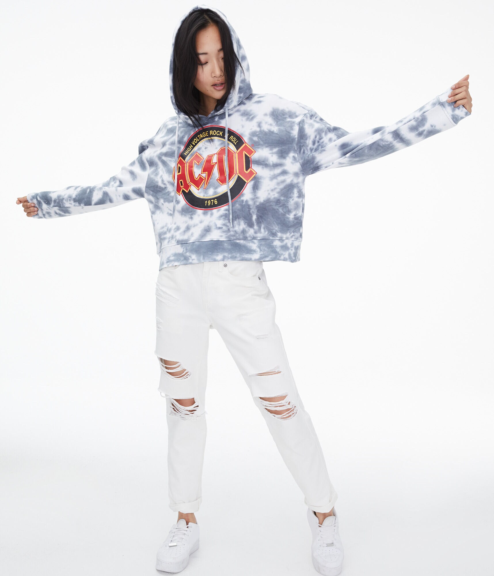 ac dc hoodie bleached