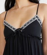 Solid V-Neck Lace-Trimmed Babydoll Dress