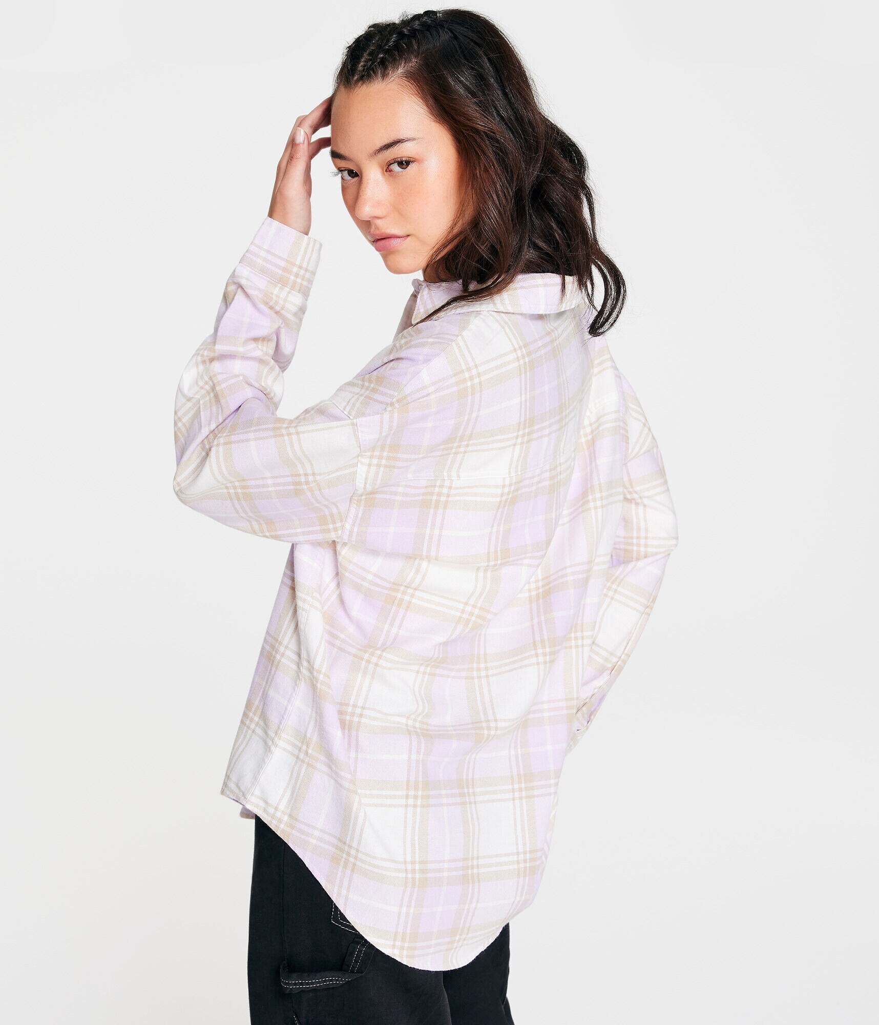 Long Sleeve Oversized Plaid Flannel Shirt