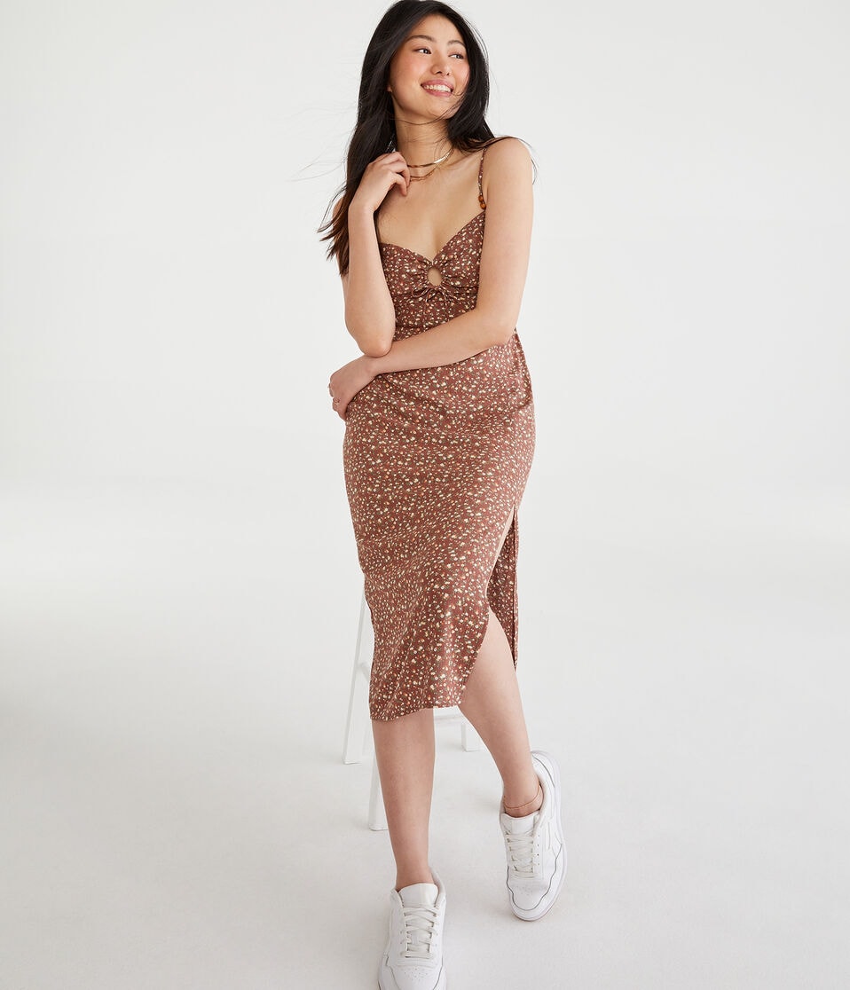 Floral V-Neck Keyhole Midi Dress
