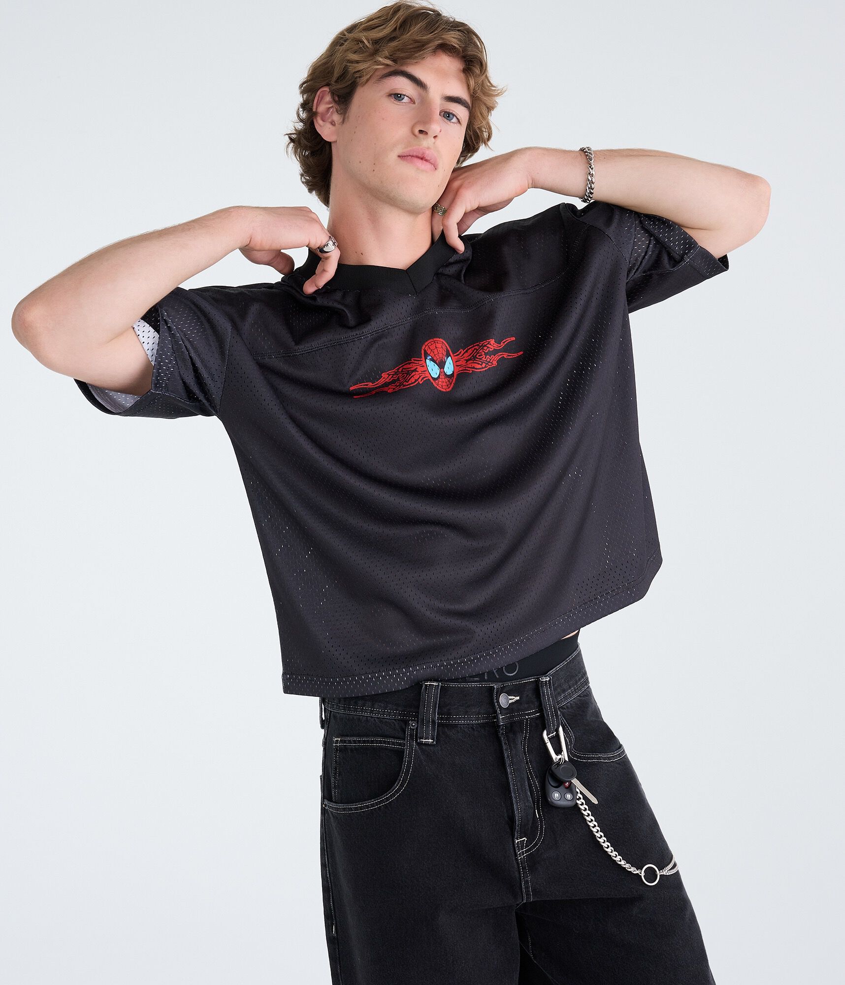 Marvel | A&eacute;ropostale Spider-Man V-Neck Boxy Mesh Jersey