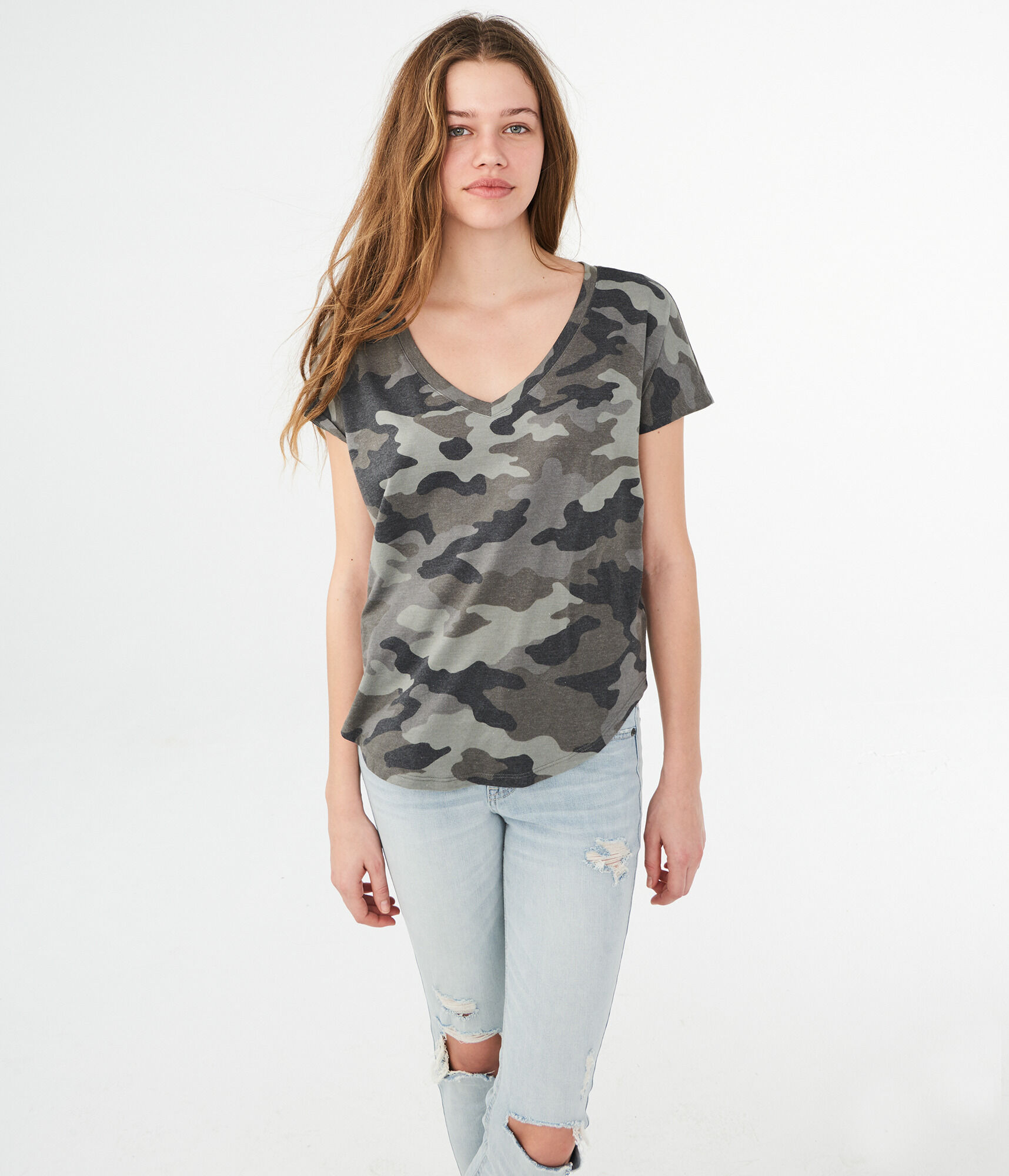 LLD Camo V-Neck Tunic Tee***