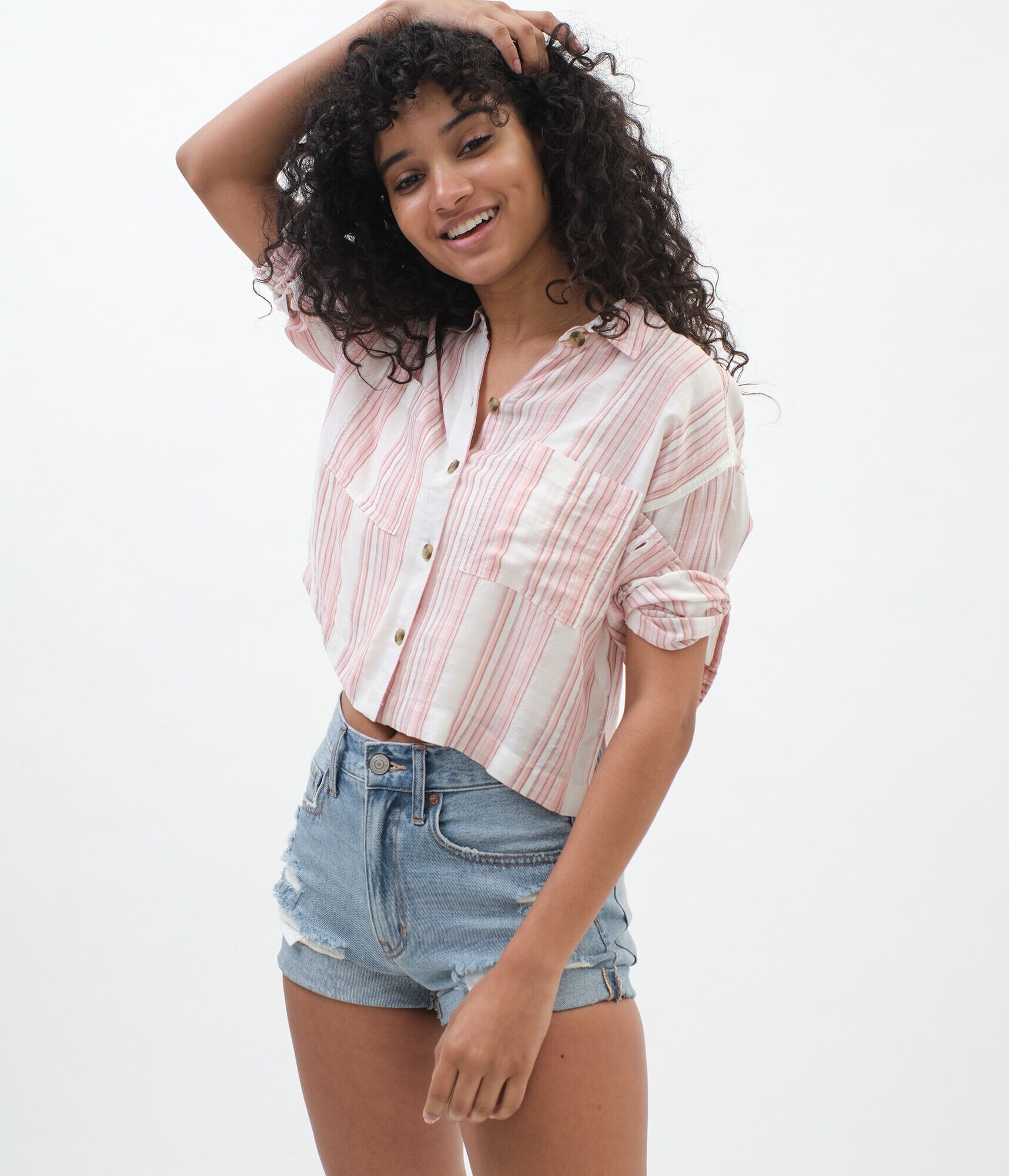 Long Sleeve Striped Button-Down Top