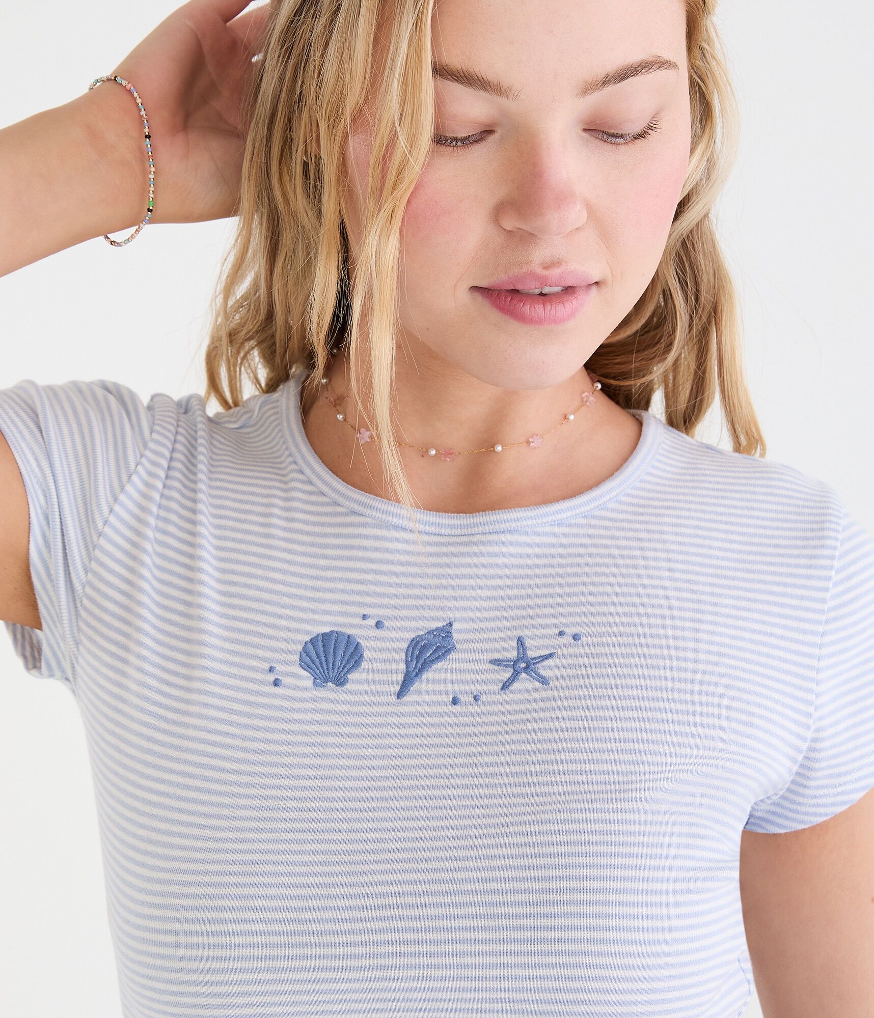 Seriously Soft Striped Seashells Graphic Baby Tee